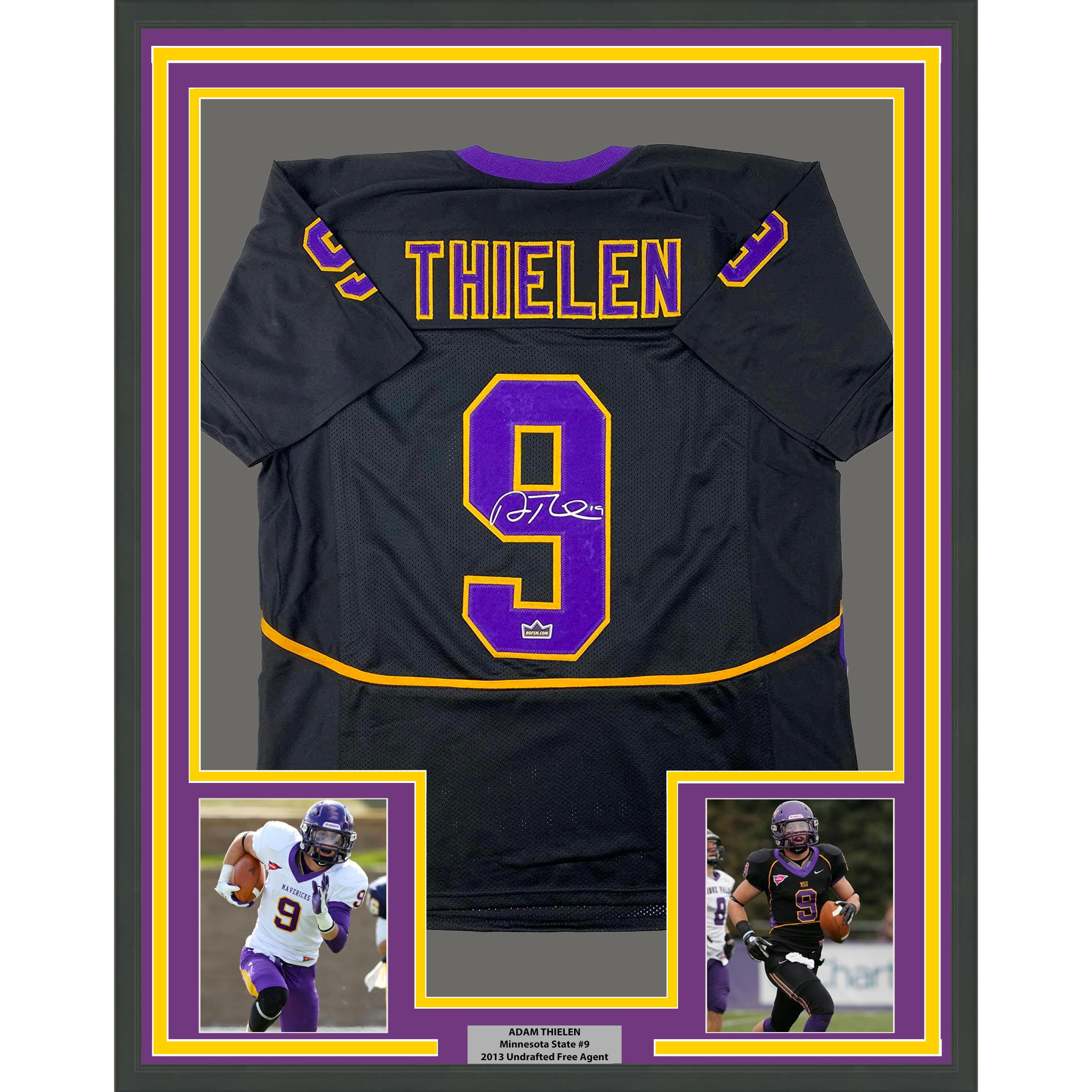 Framed Facsimile Autographed Adam Thielen Minnesota 35x39 State Black Reprint Laser Auto College Football Jersey Size Men's XL