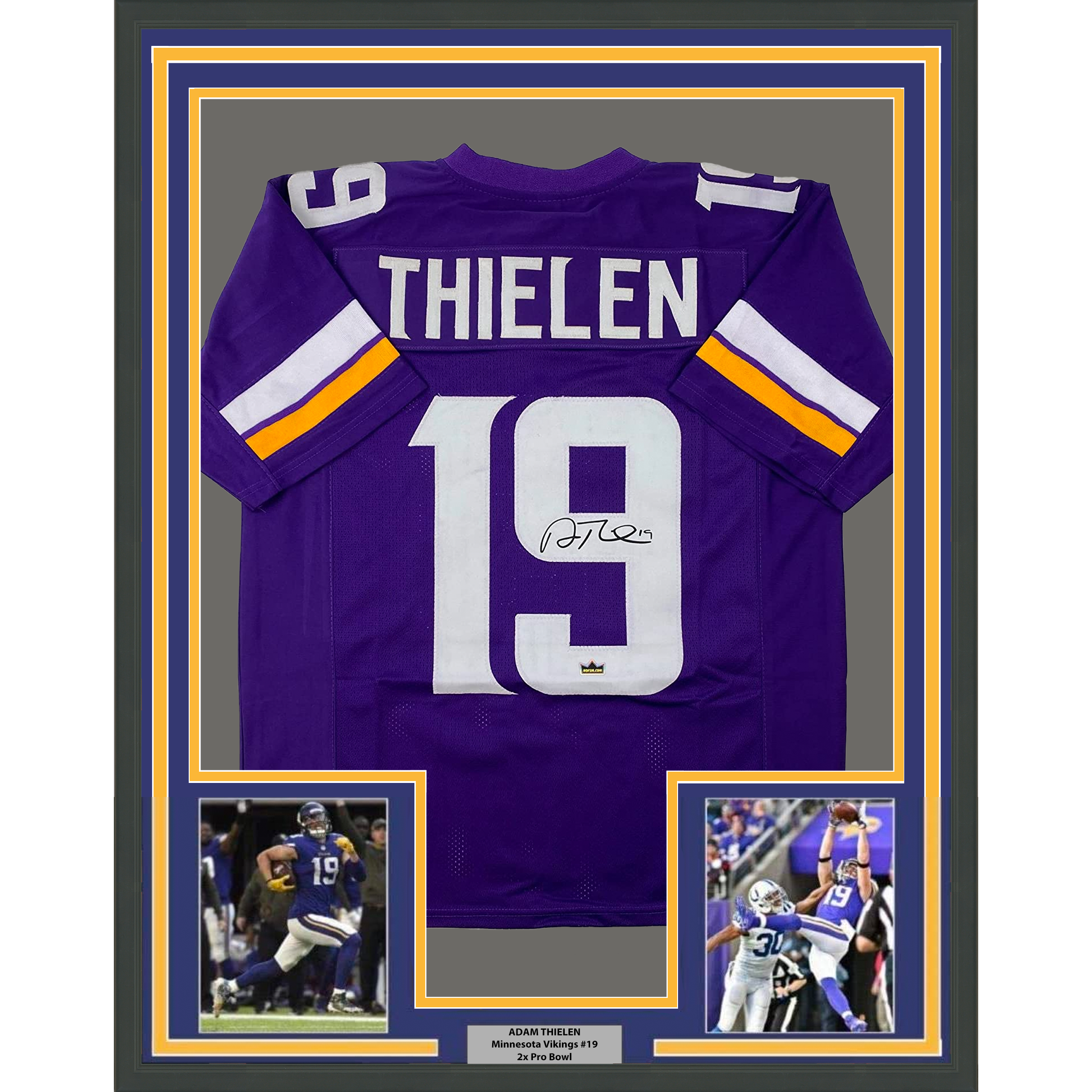 Framed Facsimile Autographed Adam Thielen 35x39 Minnesota Purple Reprint Laser Auto Football Jersey