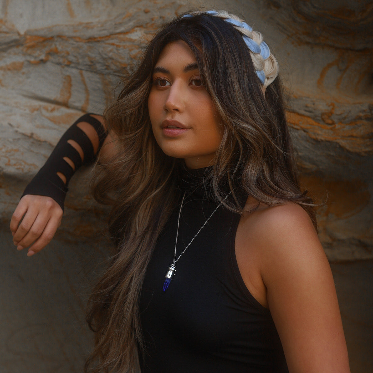 Star Wars X RockLove Padawan Ahsoka Tano Blue Kyber Crystal Necklace