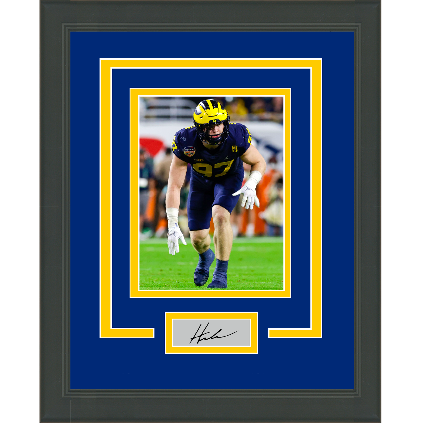Framed Aidan Hutchinson Facsimile Laser Engraved Signature Auto Michigan Wolverines 11x14 College Football Photo