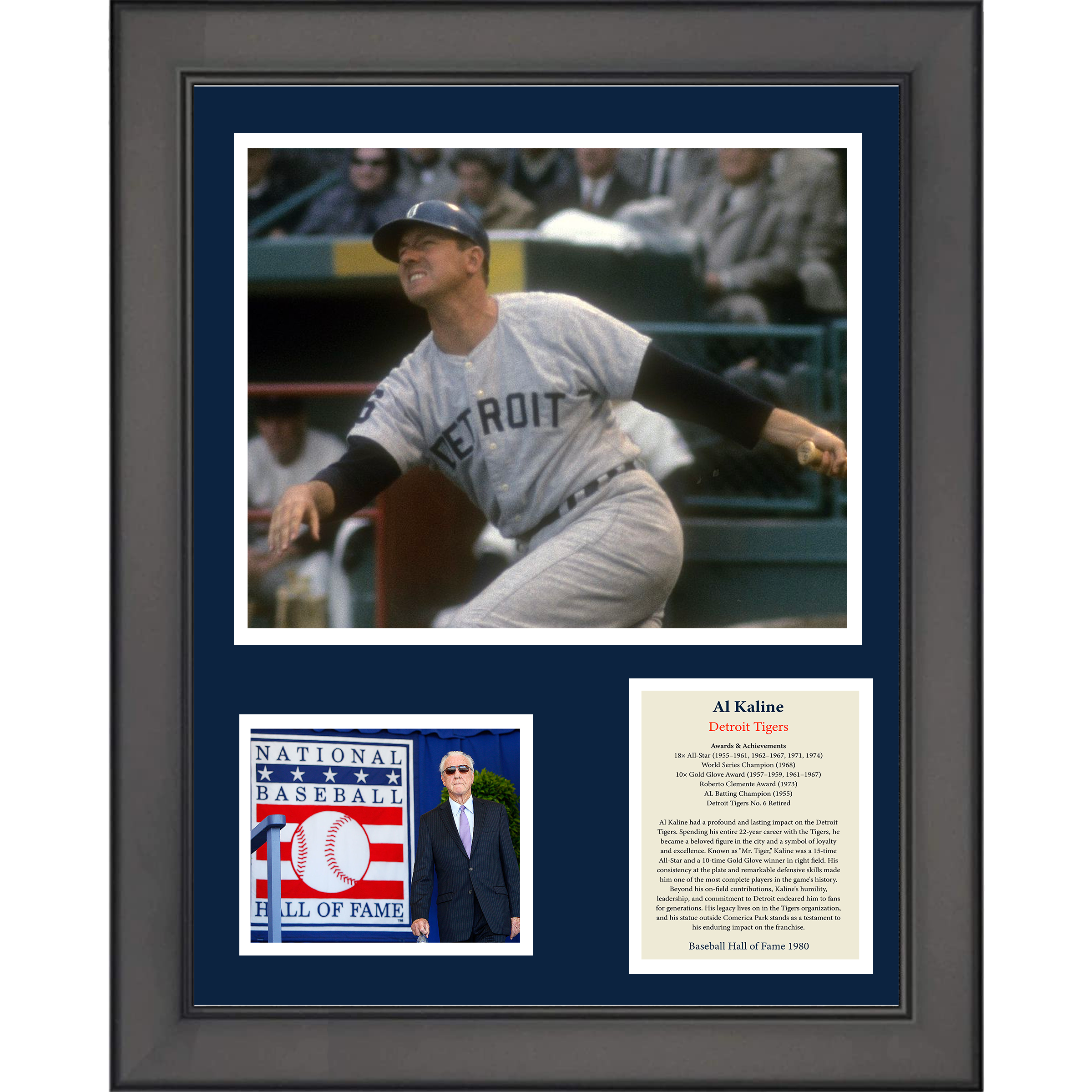 Framed Al Kaline Hall of Fame Detroit Tigers Baseball 11"x14" Three Photo Collage