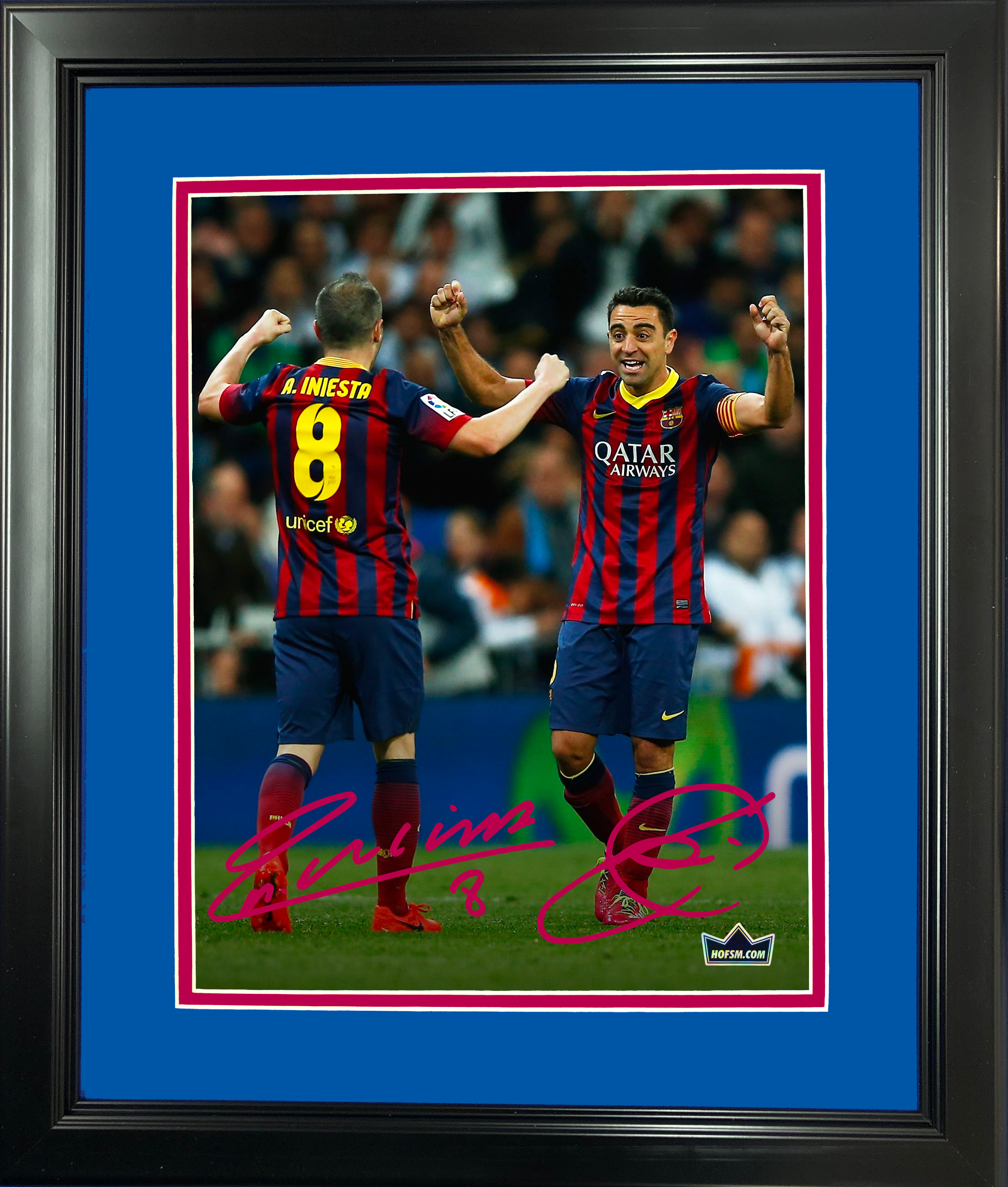 Framed Andres Iniesta & Xavi FC Barcelona Dual Facsimile Laser Engraved Signature Auto 11"x14"Soccer Photo HOFSM Holo