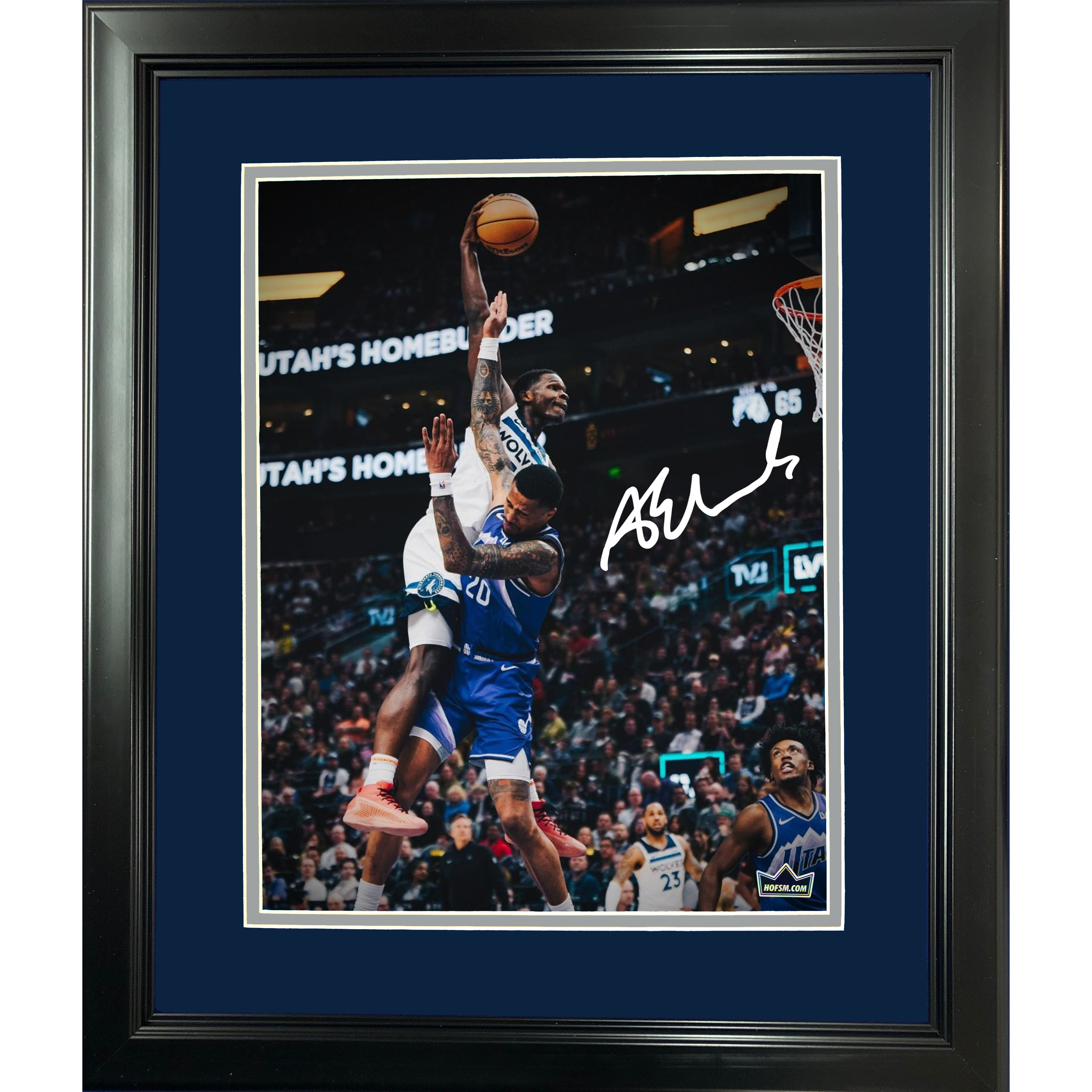 Framed Anthony Edwards Dunk on John Collins Minnesota Timberwolves Facsimile Laser Engraved Signature Auto 11"x14" Basketball Photo HOFSM Holo