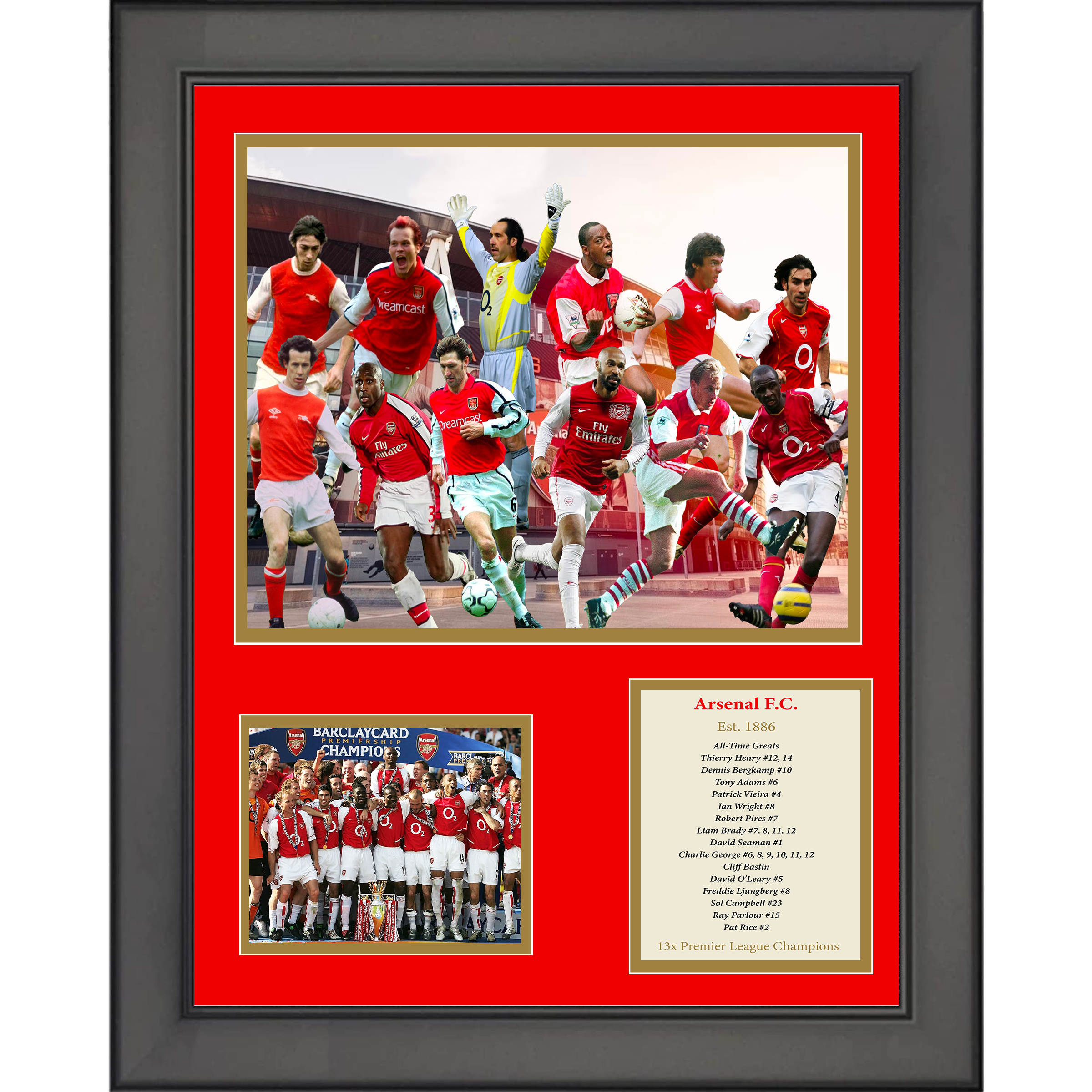 Framed Arsenal F.C. All-Time Greats Legends 11"x14" Futbol Soccer Three Photo Collage