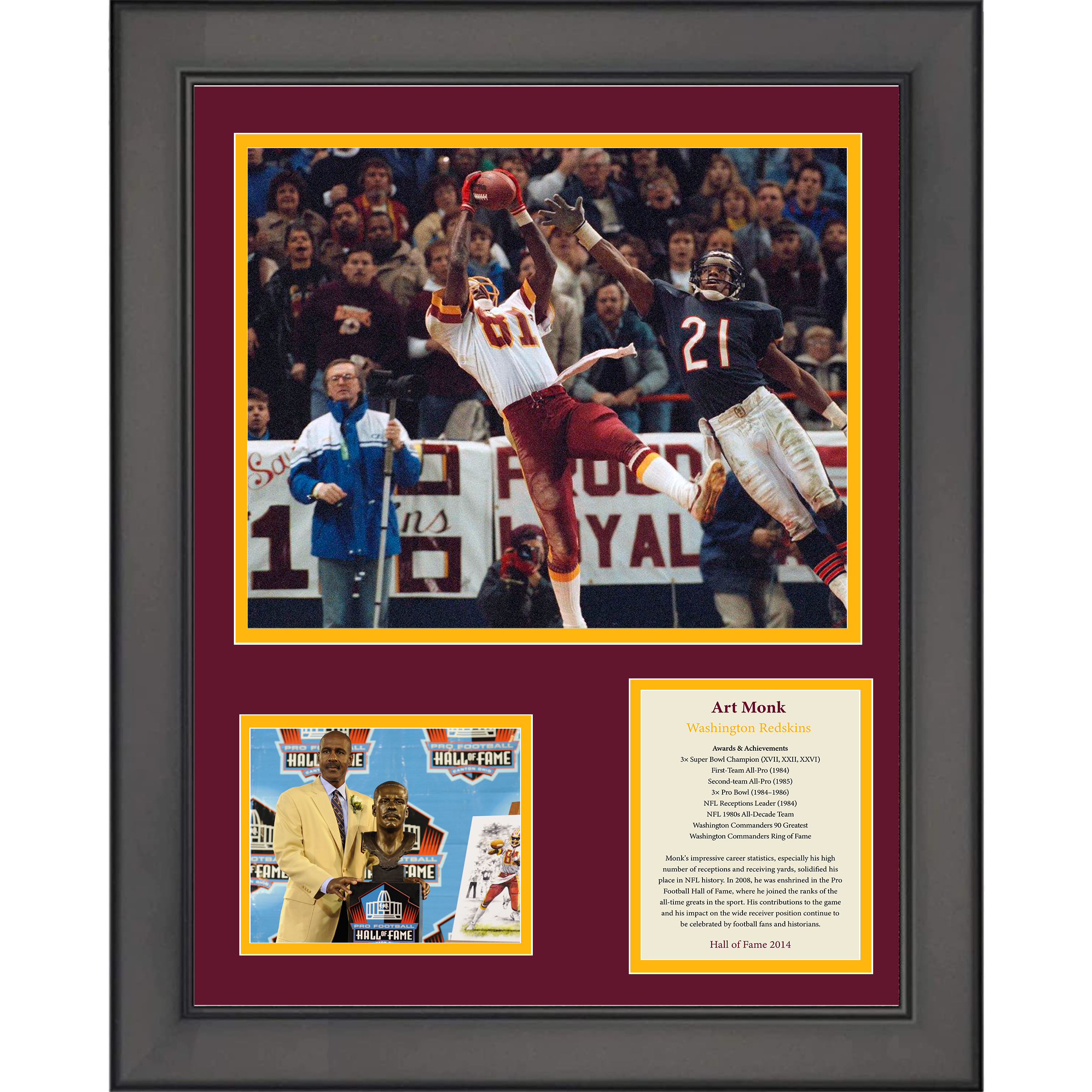 Framed Art Monk Hall of Fame Washington Football 11"x14" Three Photo Collage