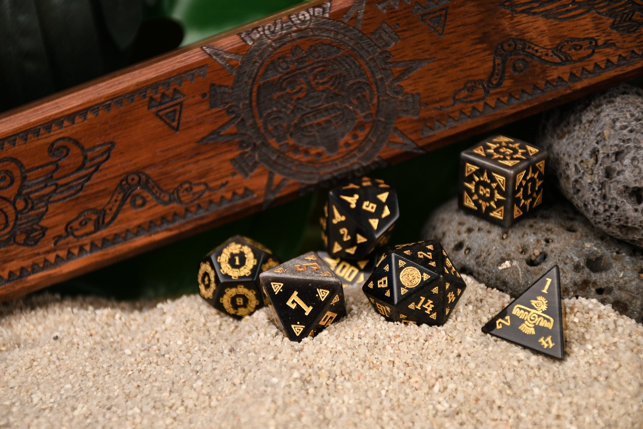 Aztec Silver Sheen Obsidian Stone Dice Set - Dice Around the World Collection