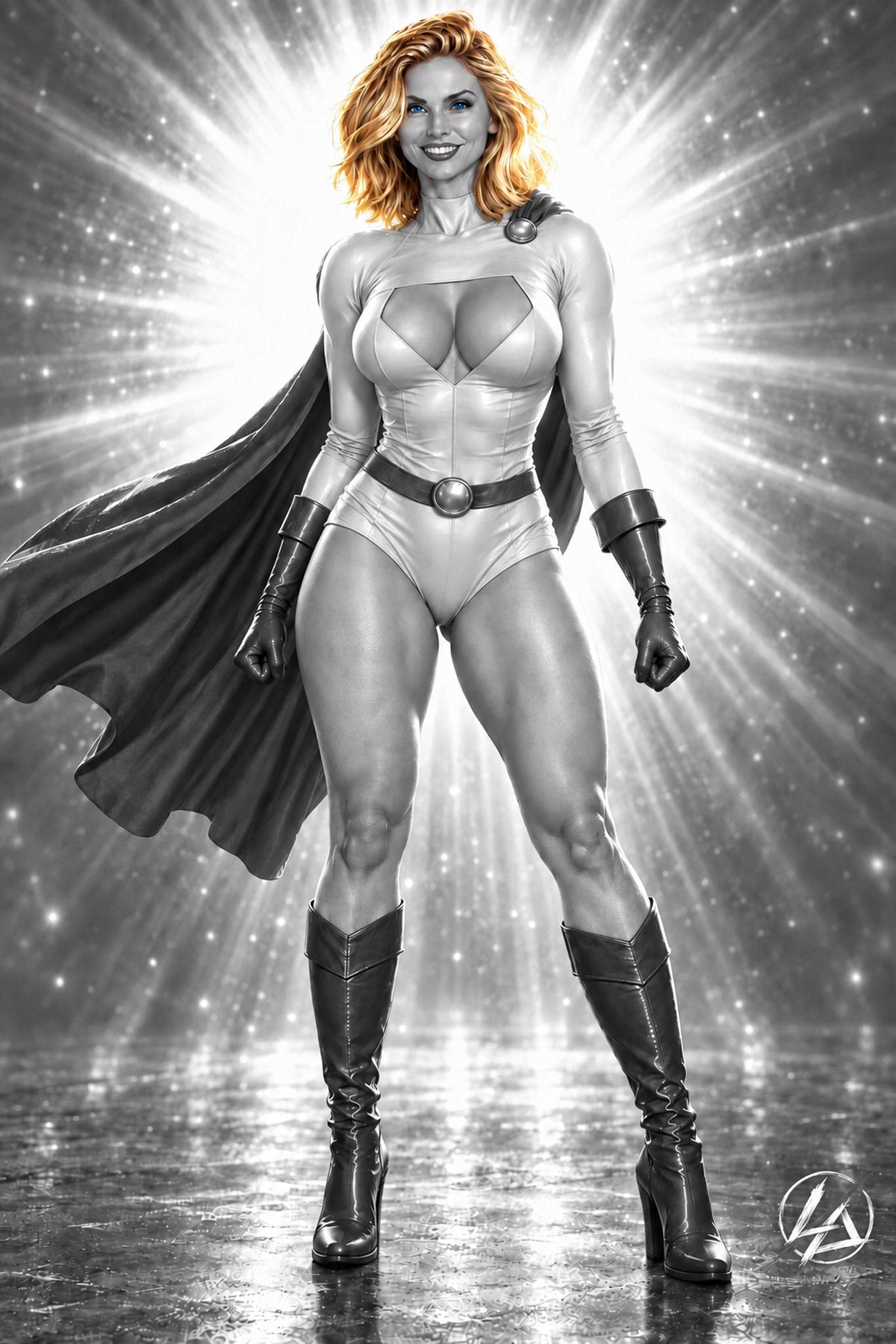 Power Girl — Cover C (Black & White) | 11×17 Fan Art Print by Lusitan Art