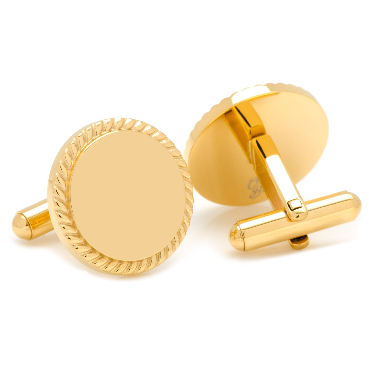 14K Gold Plated Rope Border Round Engravable Cufflinks