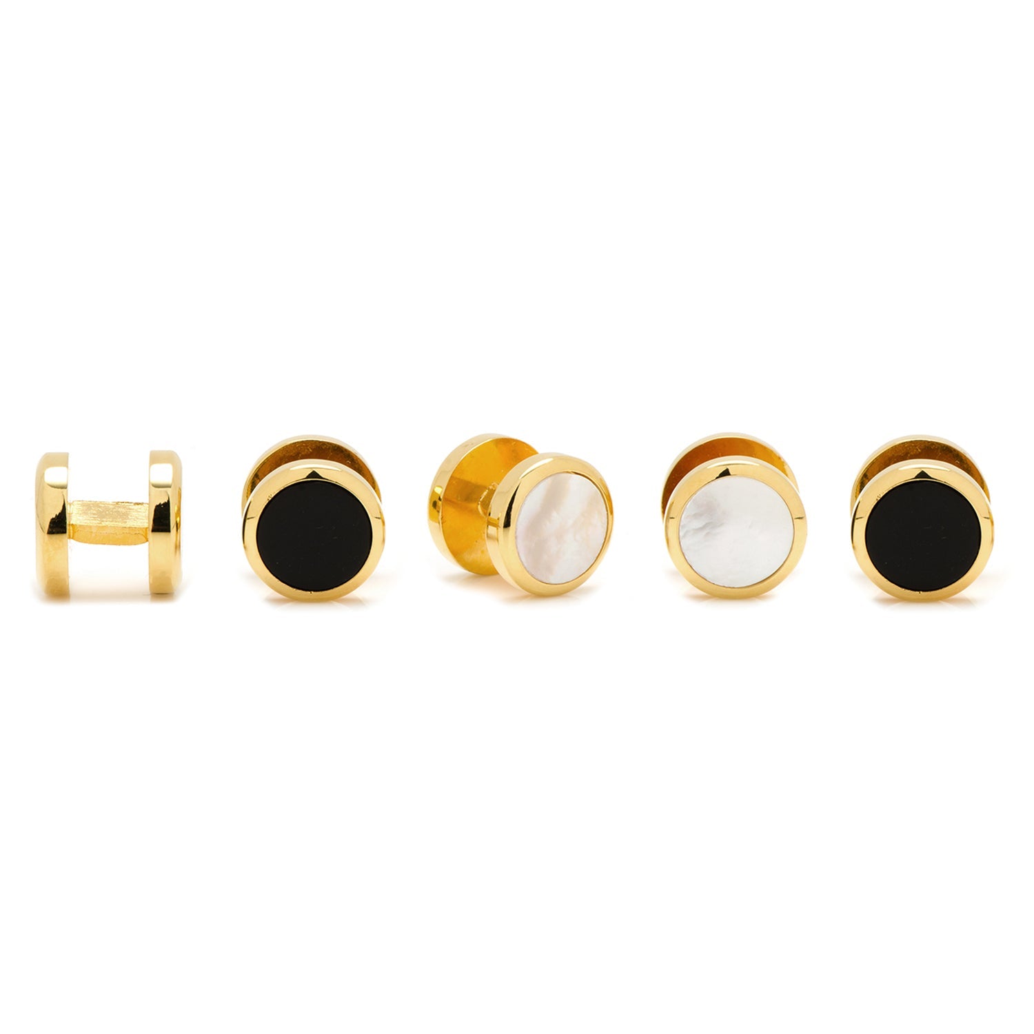 Double Sided Gold Mother of Pearl Round Beveled 5-Stud Set