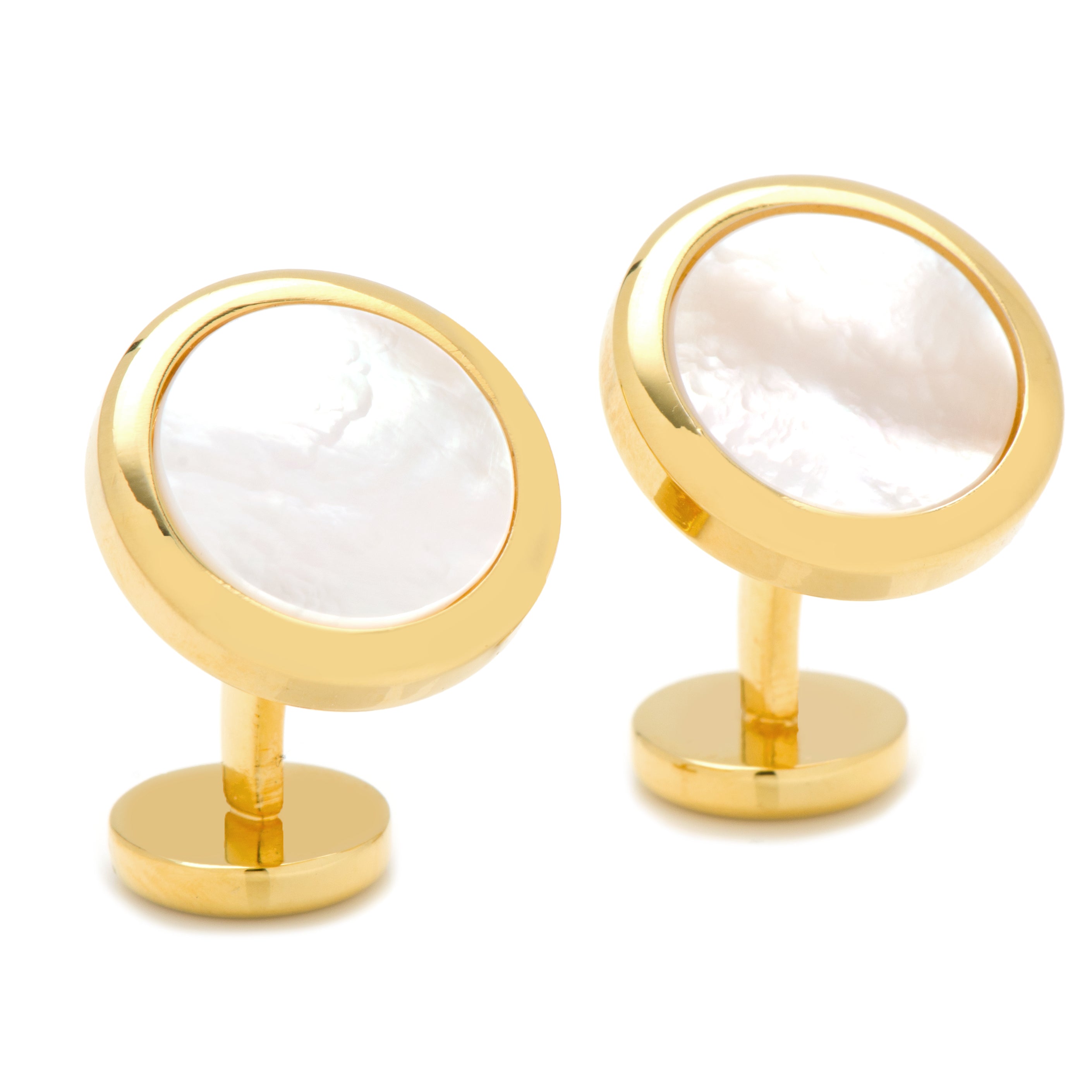 Double Sided Gold Mother of Pearl Round Beveled 5-Stud Set