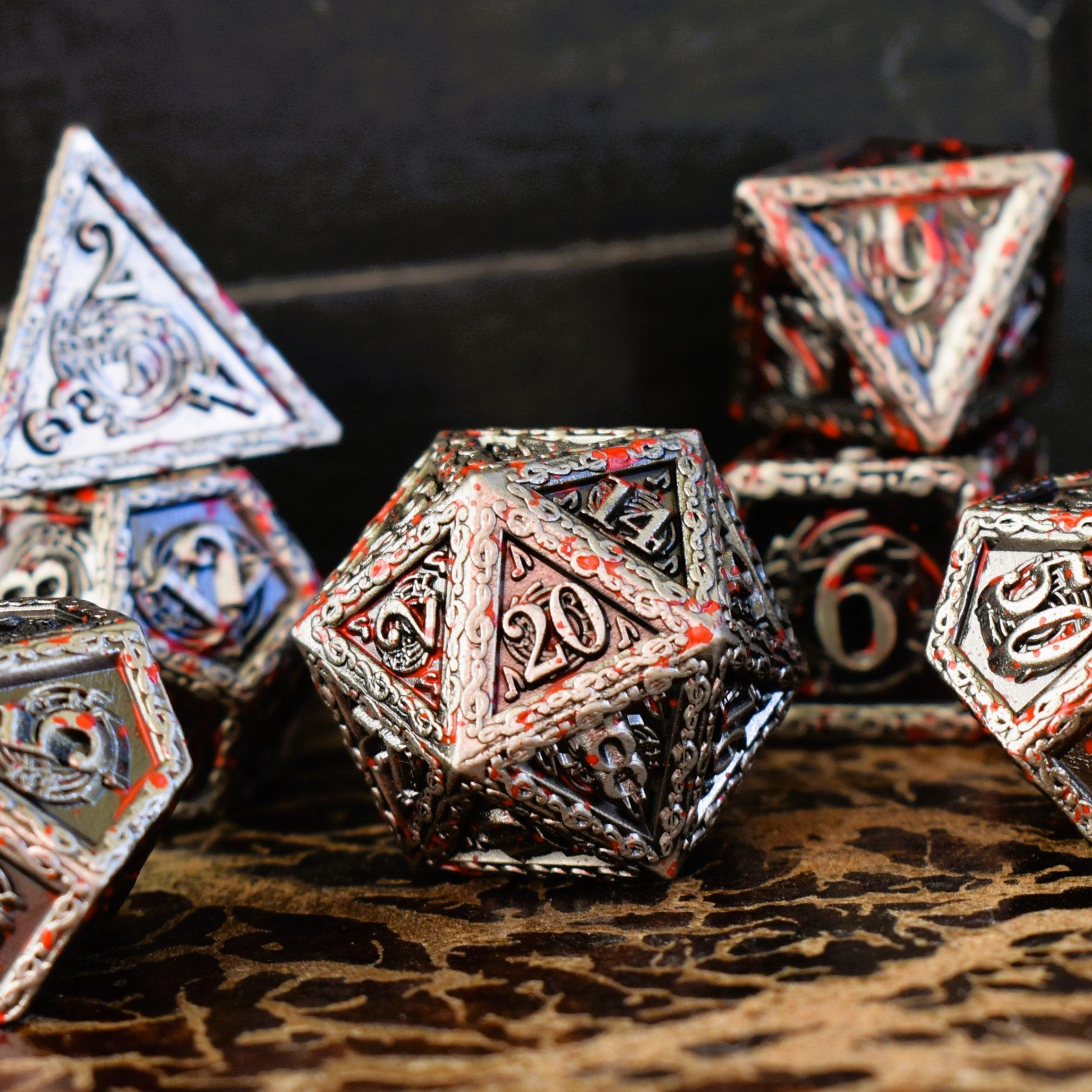 Ballad of the Bard Bloodstained Silver Metal Dice Set