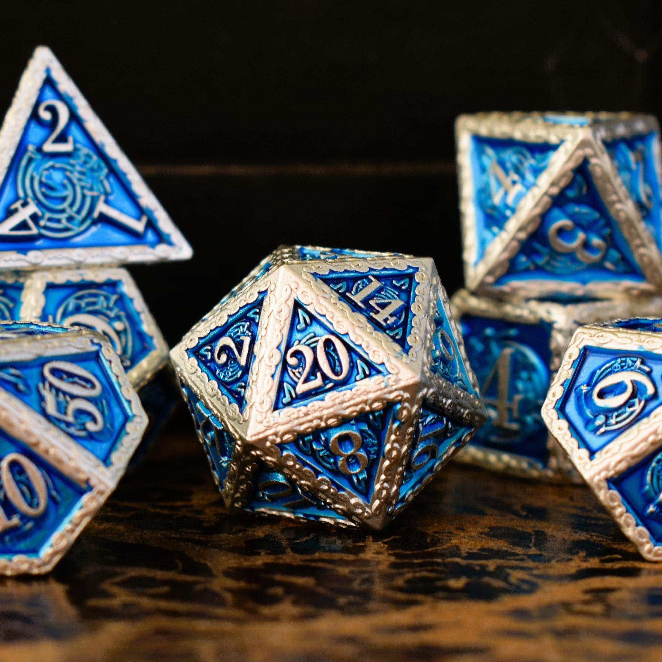 Ballad of the Bard Blue and Silver Metal Dice Set