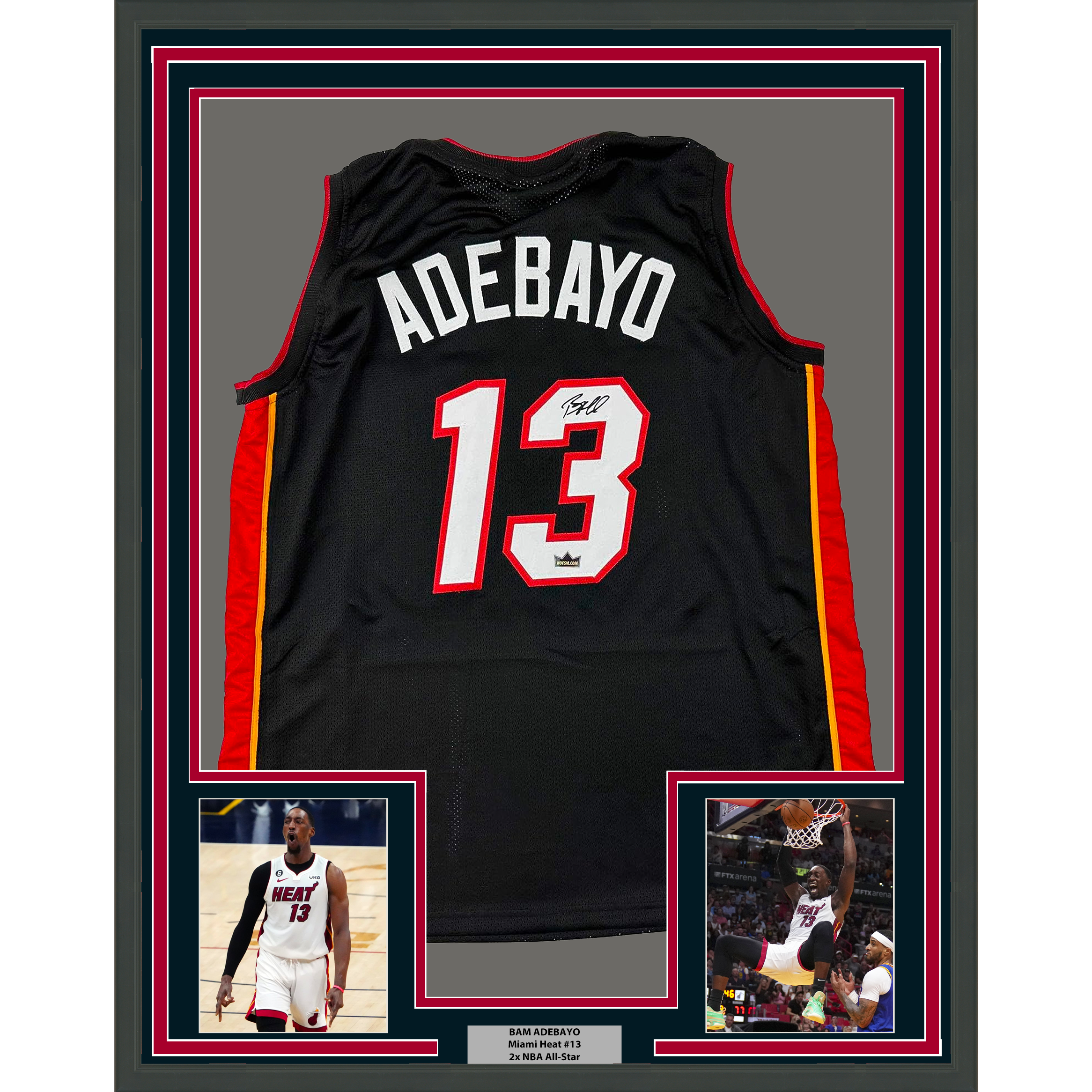Framed Facsimile Autographed Bam Adebayo 35x39 Miami Black Reprint Laser Auto Basketball Jersey