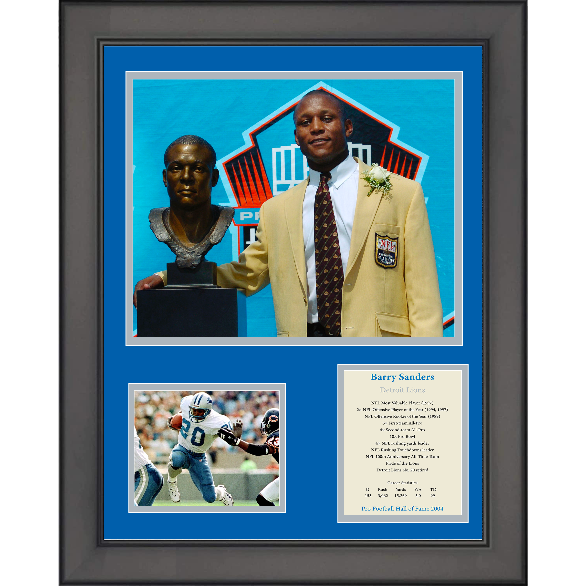 Framed Barry Sanders Hall of Fame Detroit Lions 11"x14" Football Three Photo Collage