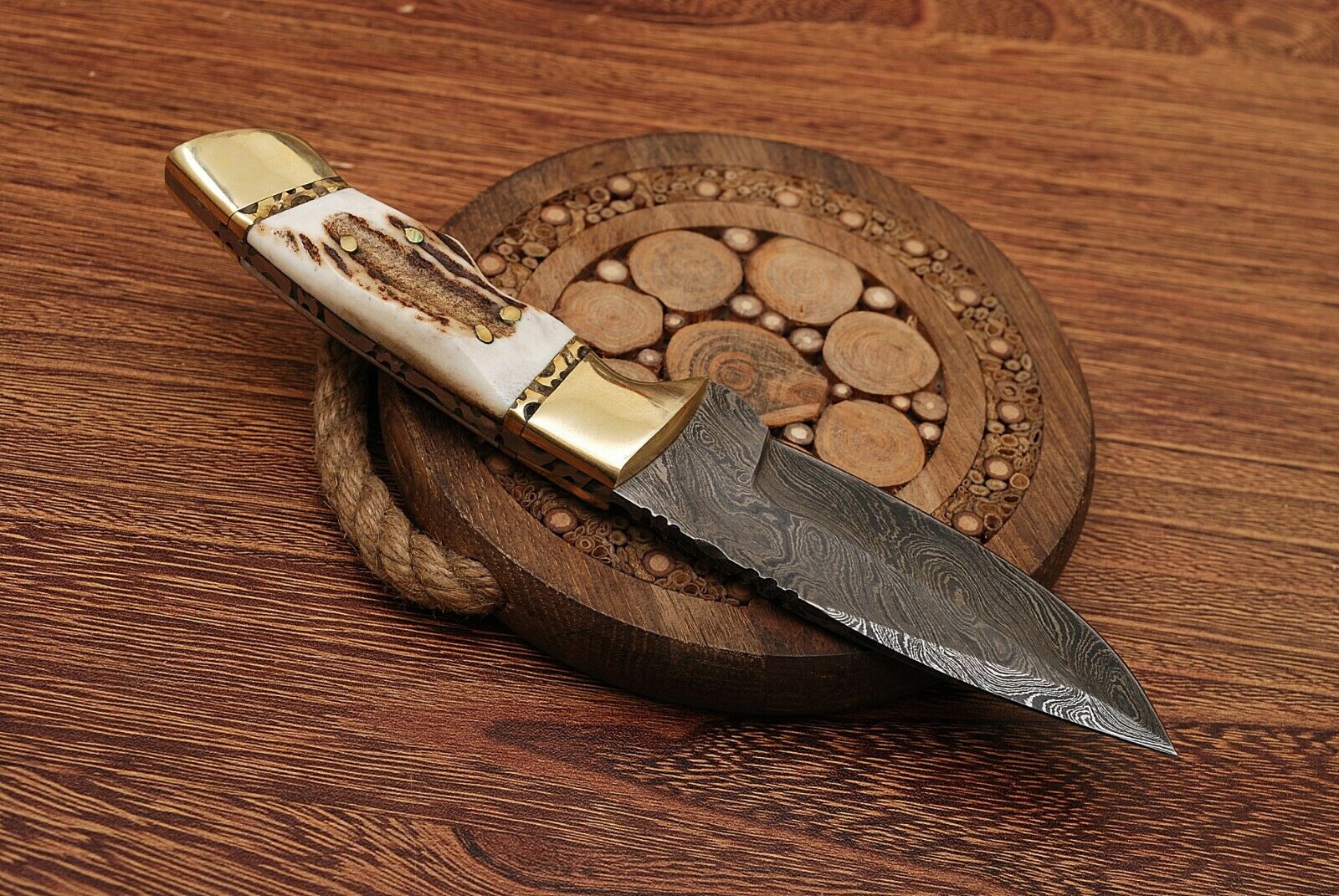Natural Sambar Stag Horn-Brass Hunting Skinning Knife