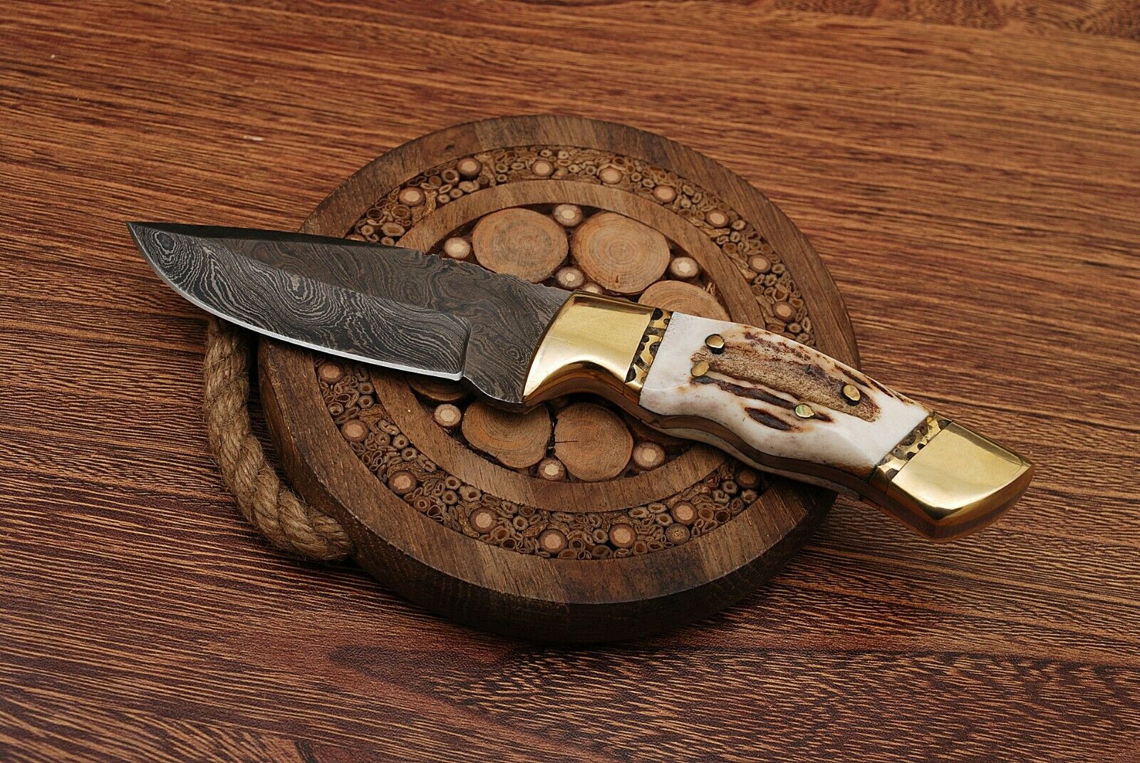 Natural Sambar Stag Horn-Brass Hunting Skinning Knife