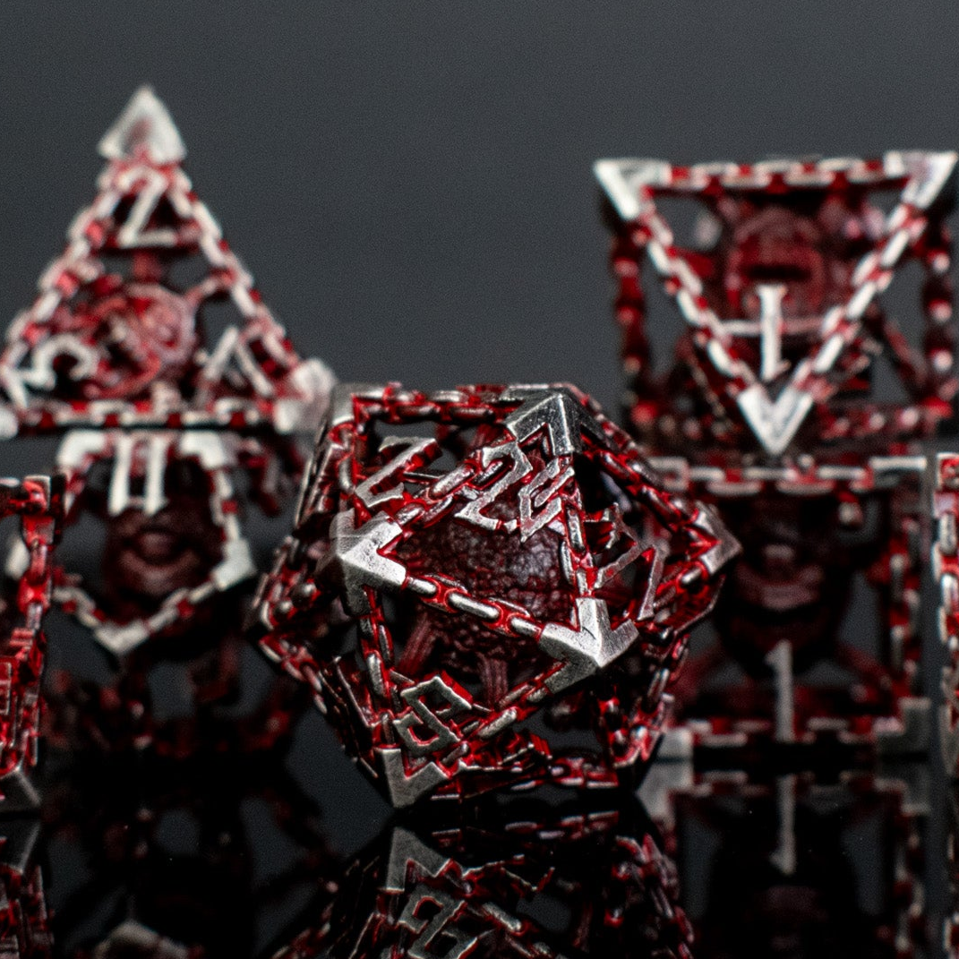 Beholder's Gates Hollow Metal Dice Set - Bloodied Silver