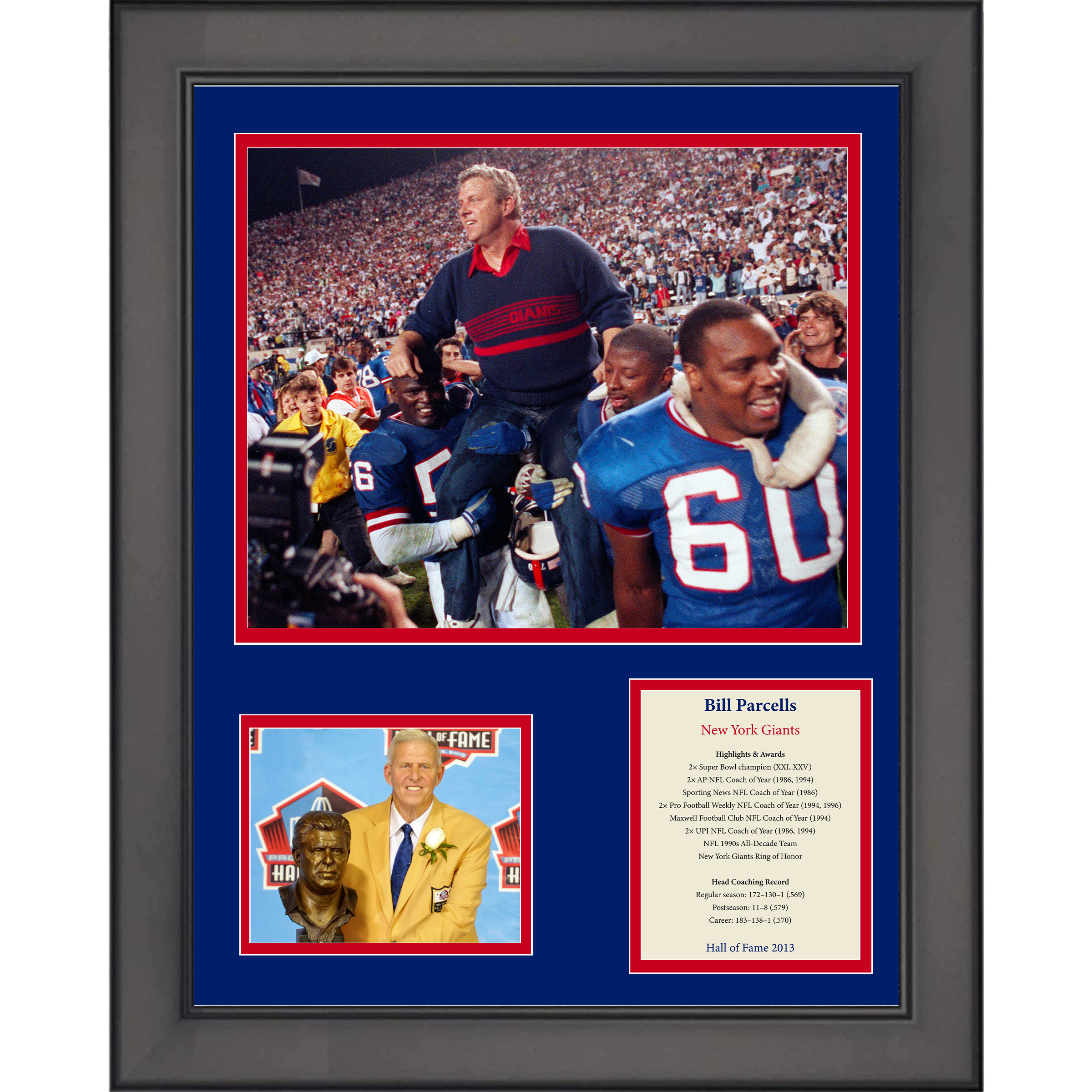 Framed Bill Parcells Hall of Fame New York Giants 11"x14" Football Three Photo Collage