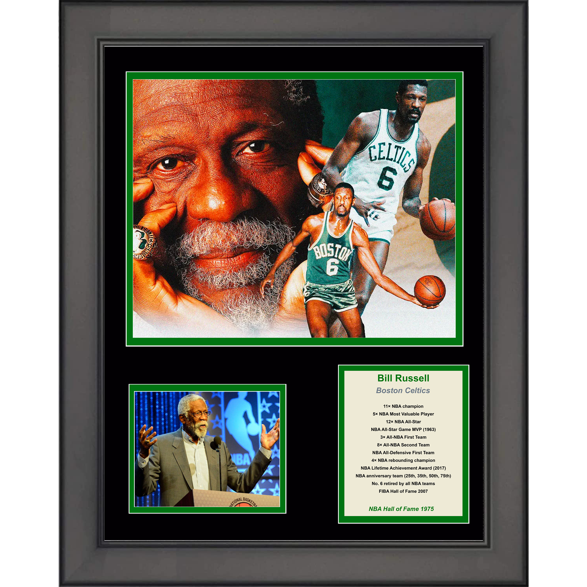 Framed Bill Russell Hall of Fame 11"x14" Basketball Three Photo Collage