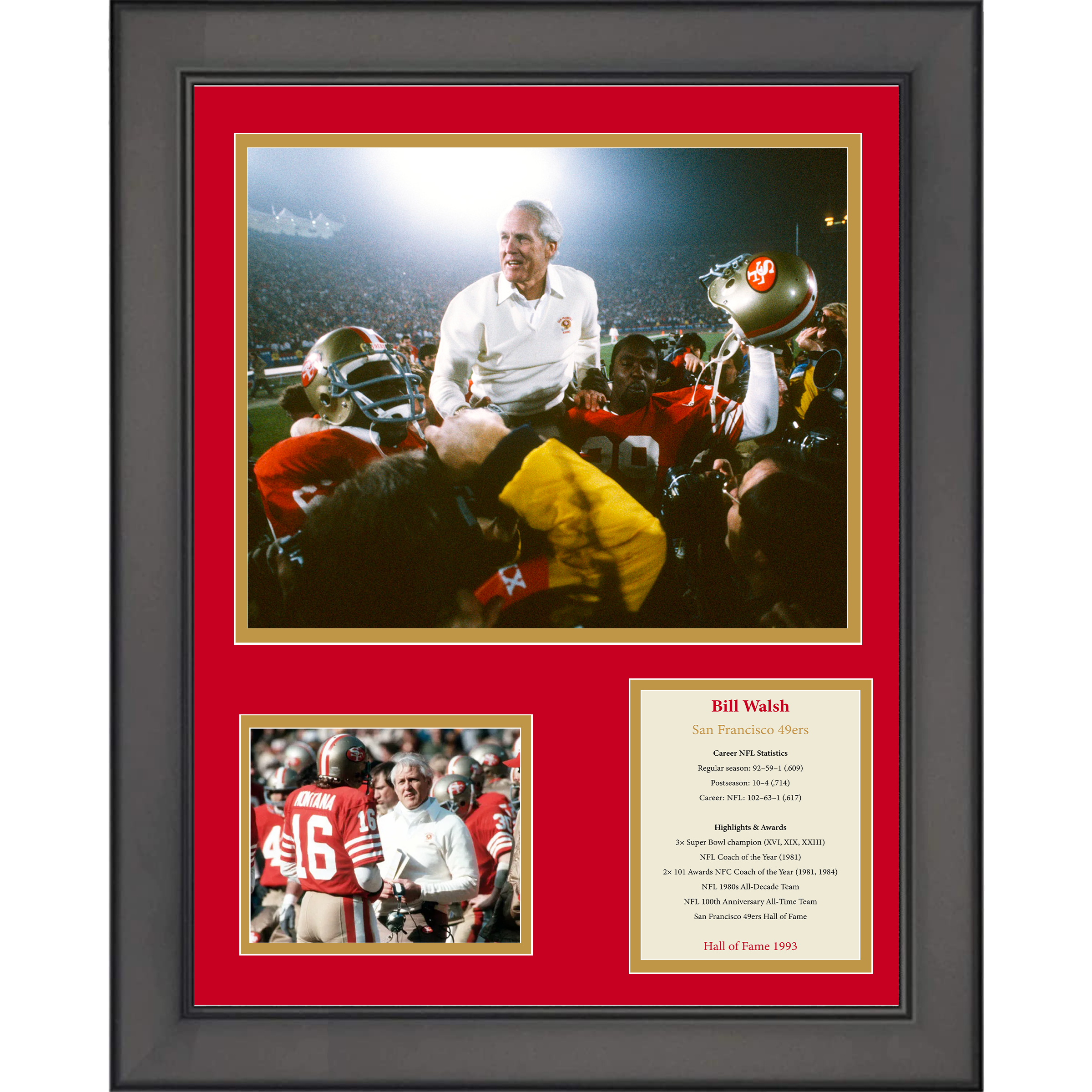 Framed Bill Walsh Hall of Fame San Francisco 49ers 11"x14" Football Three Photo Collage