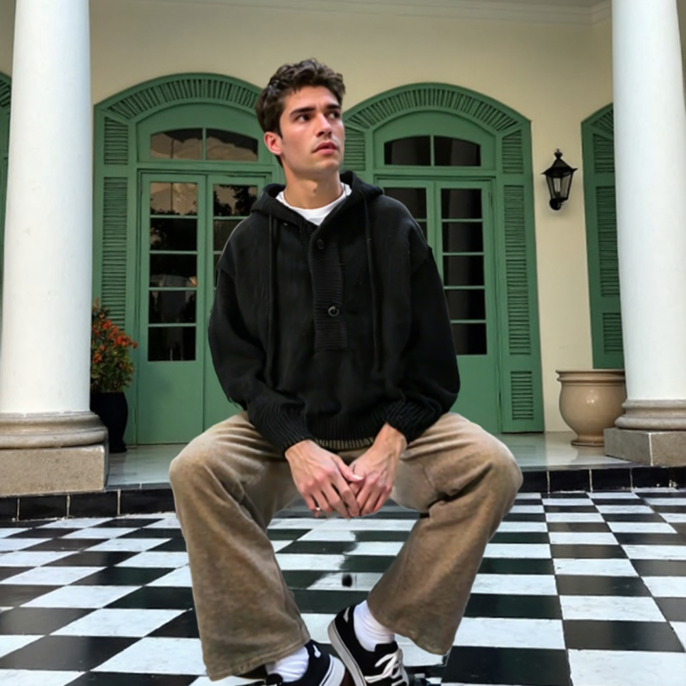 Mens Hooded Pull Over Sweater