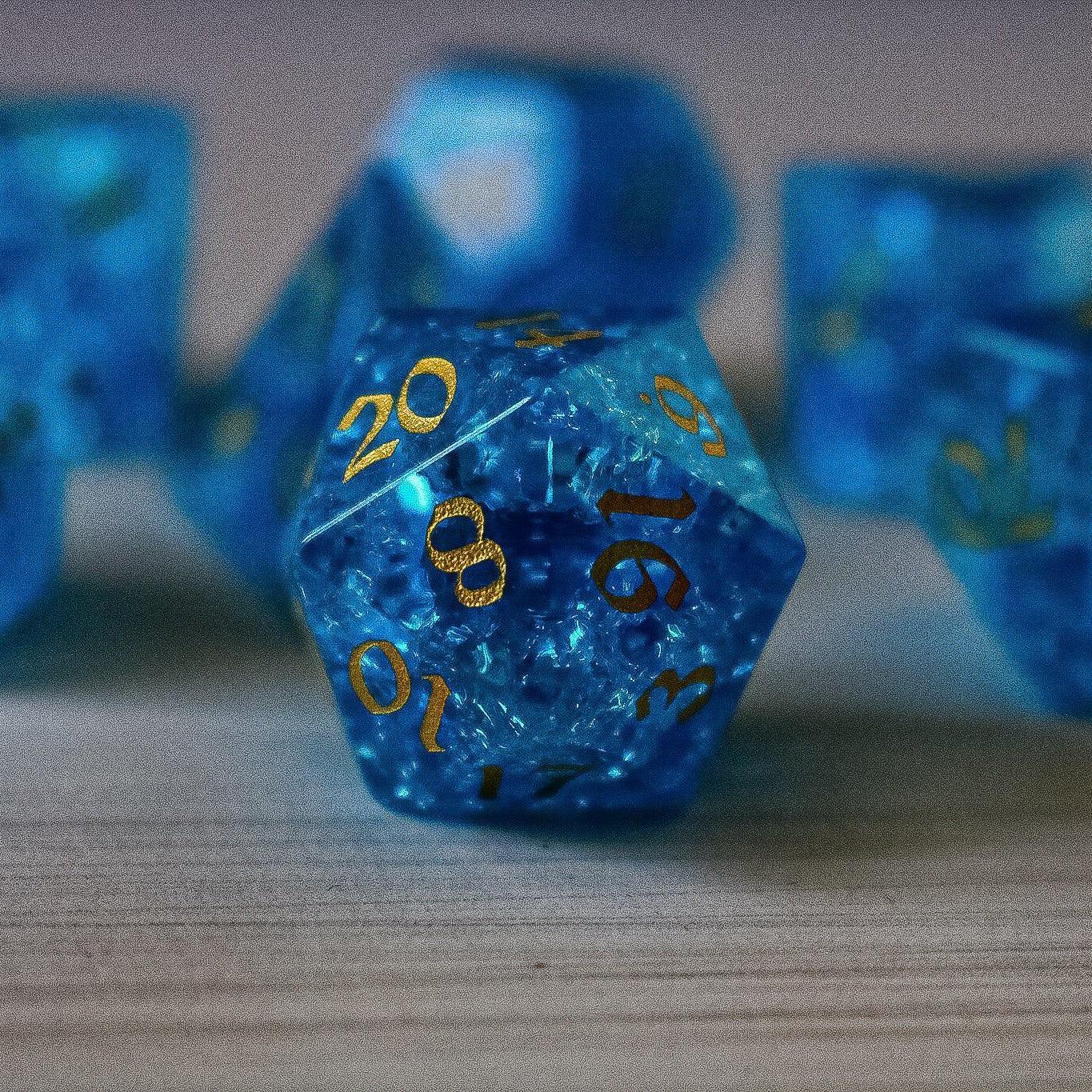 Blue Lightning Glass Cracked Glass DND Dice Set