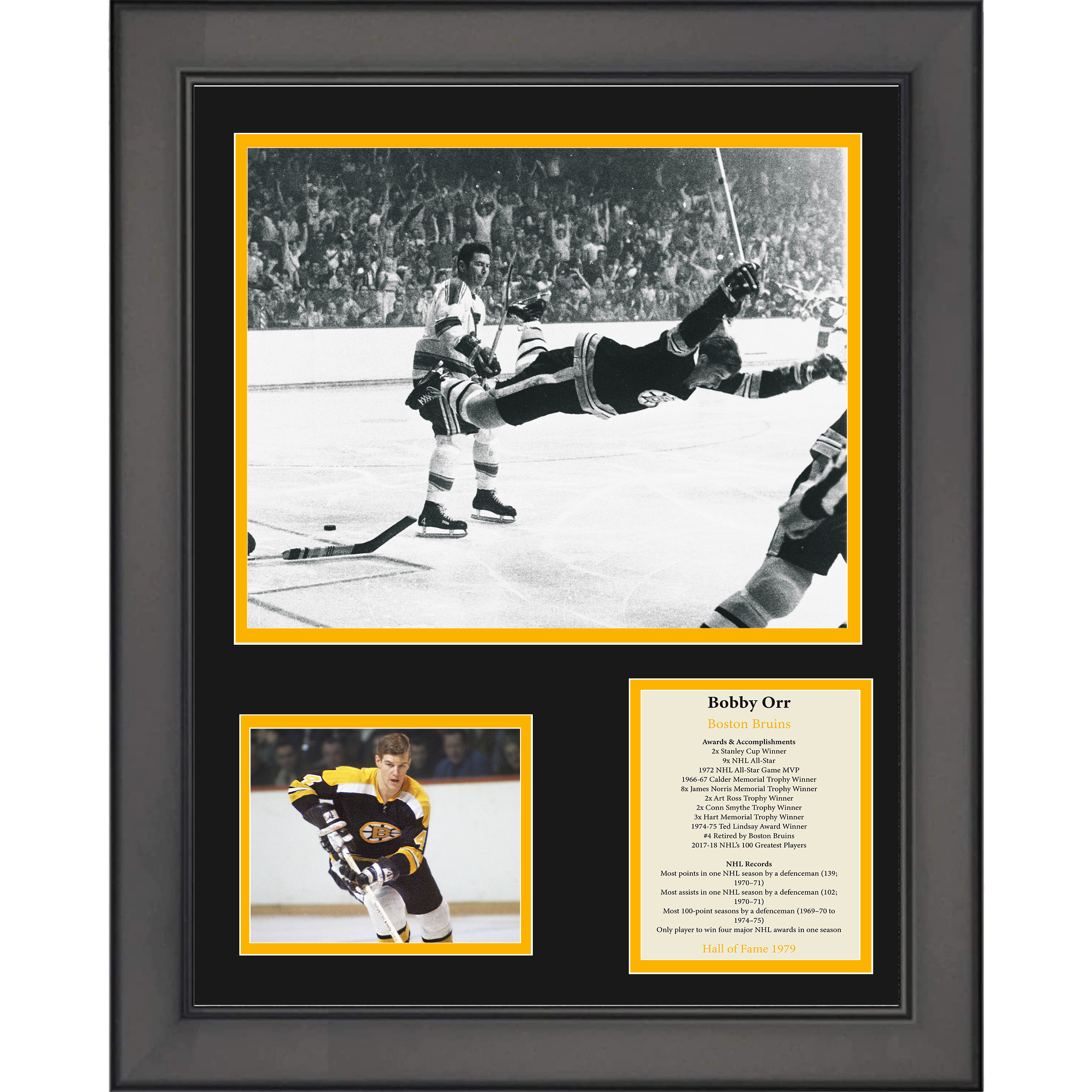 Framed Bobby Orr Hall of Fame Boston Bruins 11"x14" Hockey Three Photo Collage