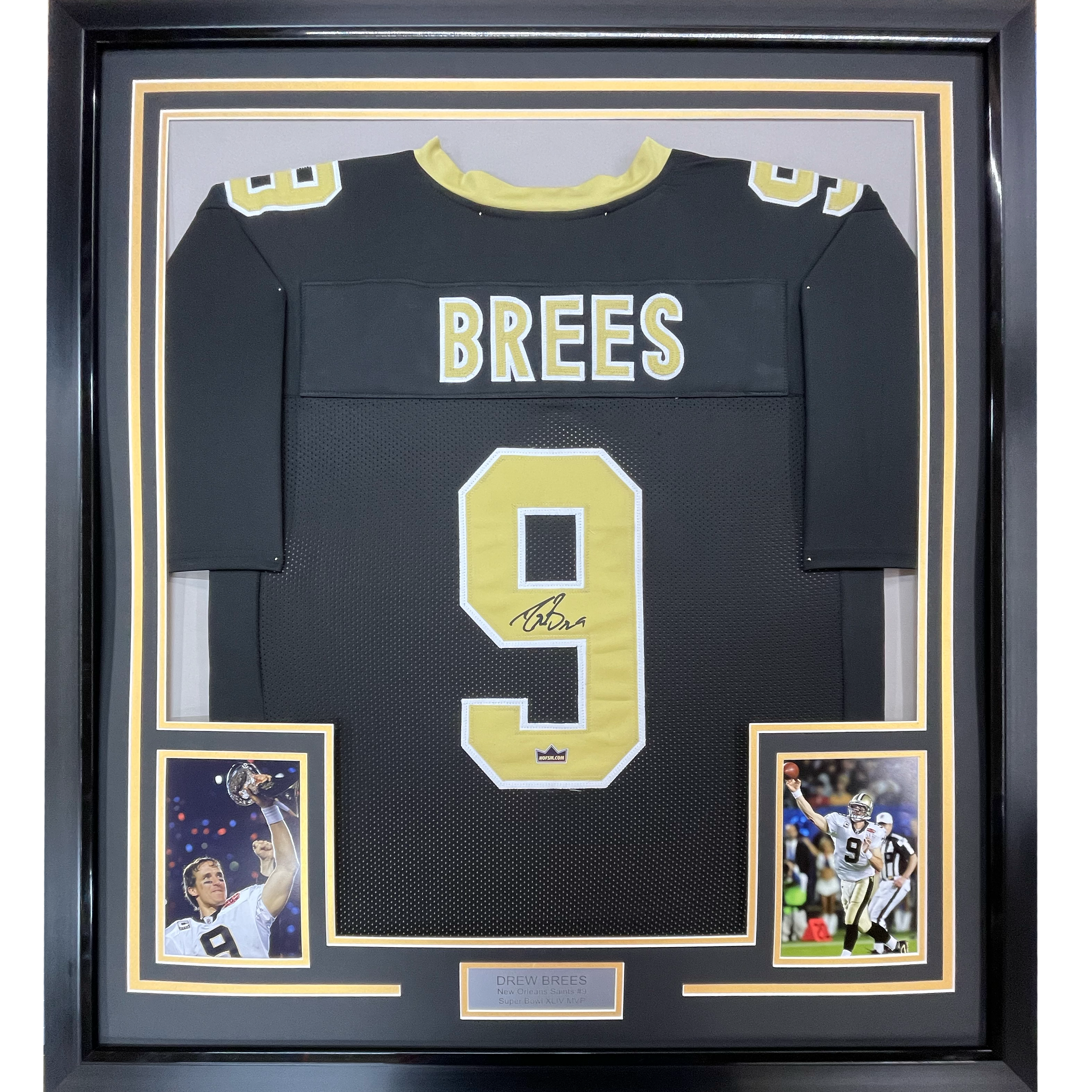 Framed Facsimile Autographed Drew Brees 35x39 New Orleans Black Reprint Laser Auto Football Jersey Size Men's XL