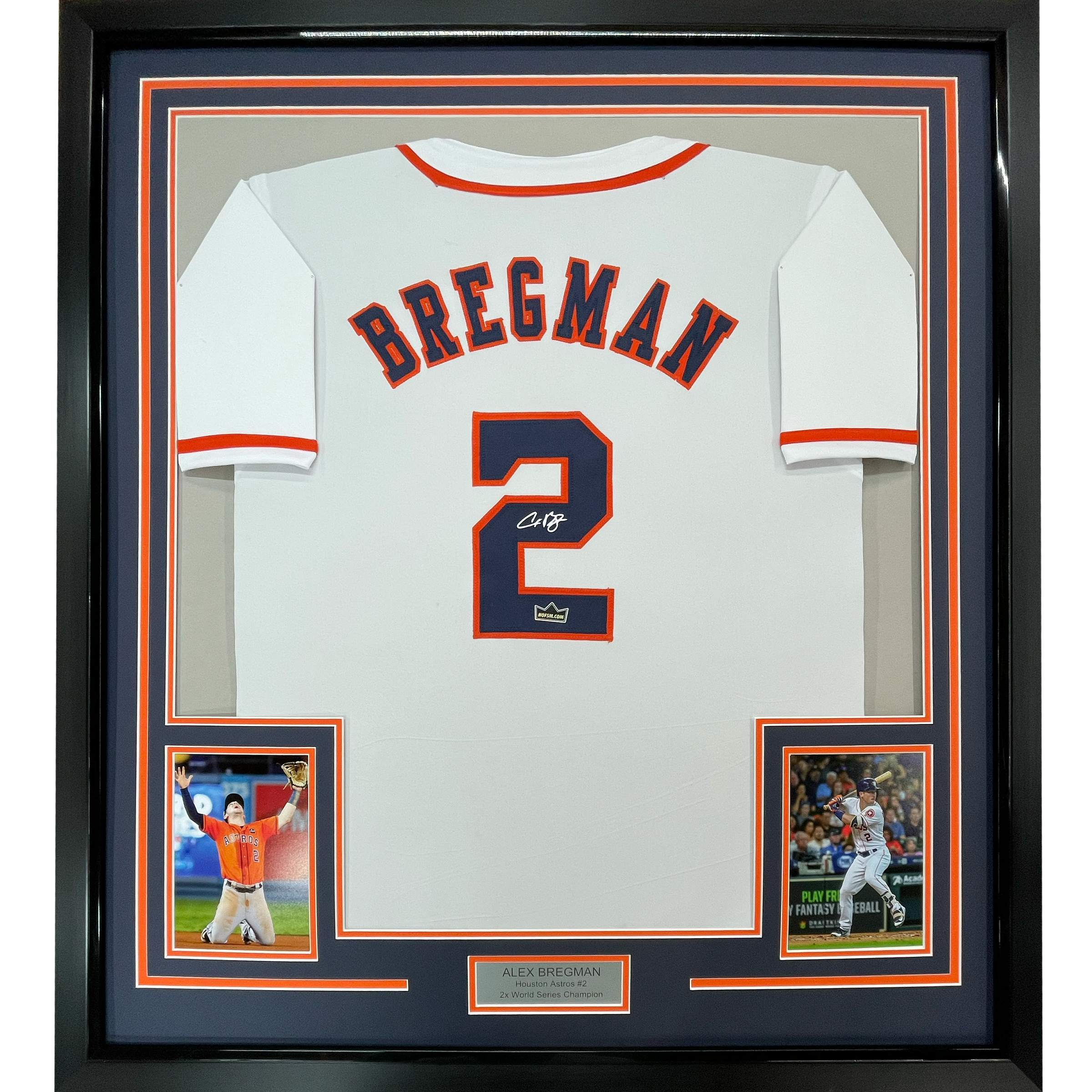 Framed Facsimile Autographed Alex Bregman 35x39 Houston White Reprint Laser Auto Baseball Jersey