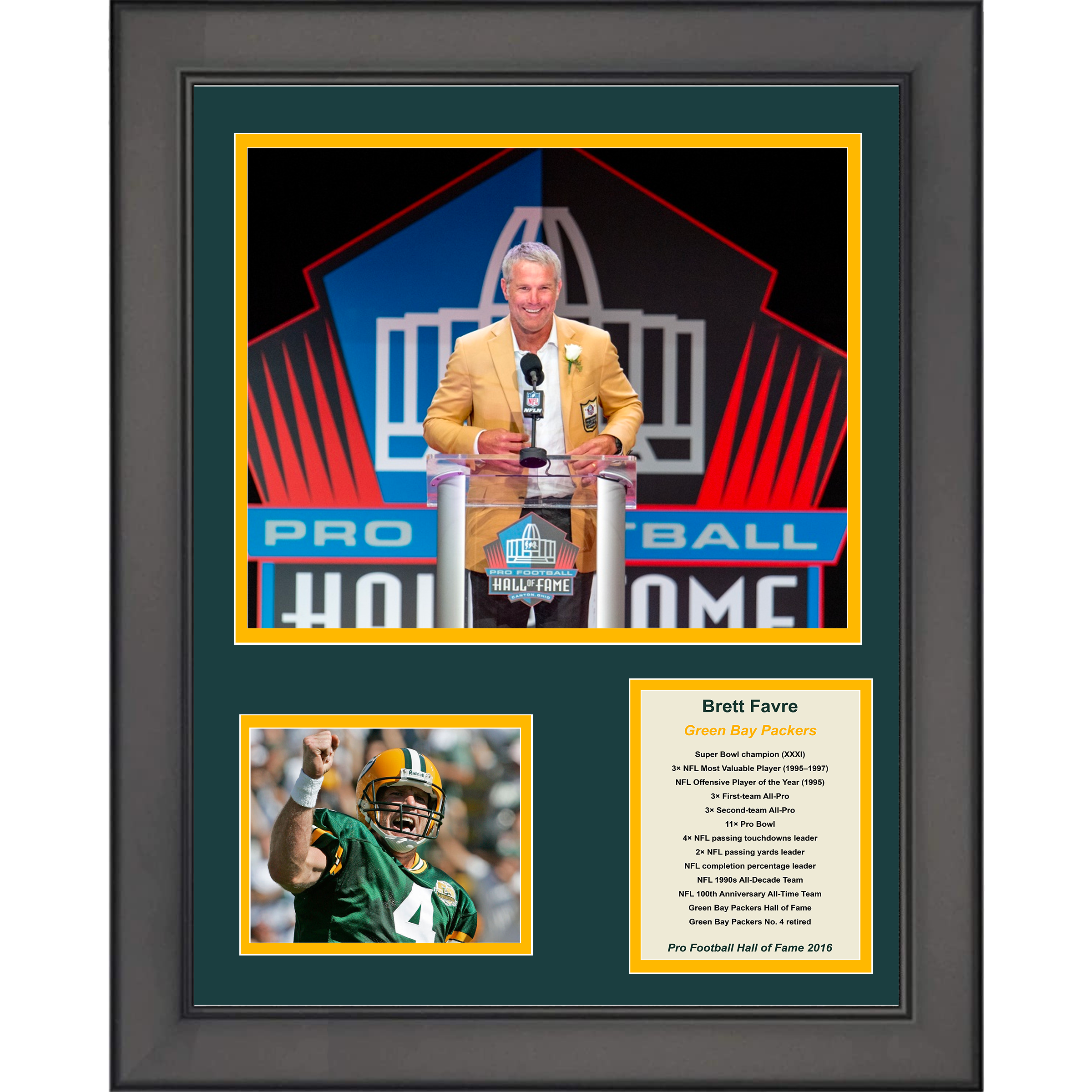 Framed Brett Favre Hall of Fame Green Bay Packers 11"x14" Football Three Photo Collage