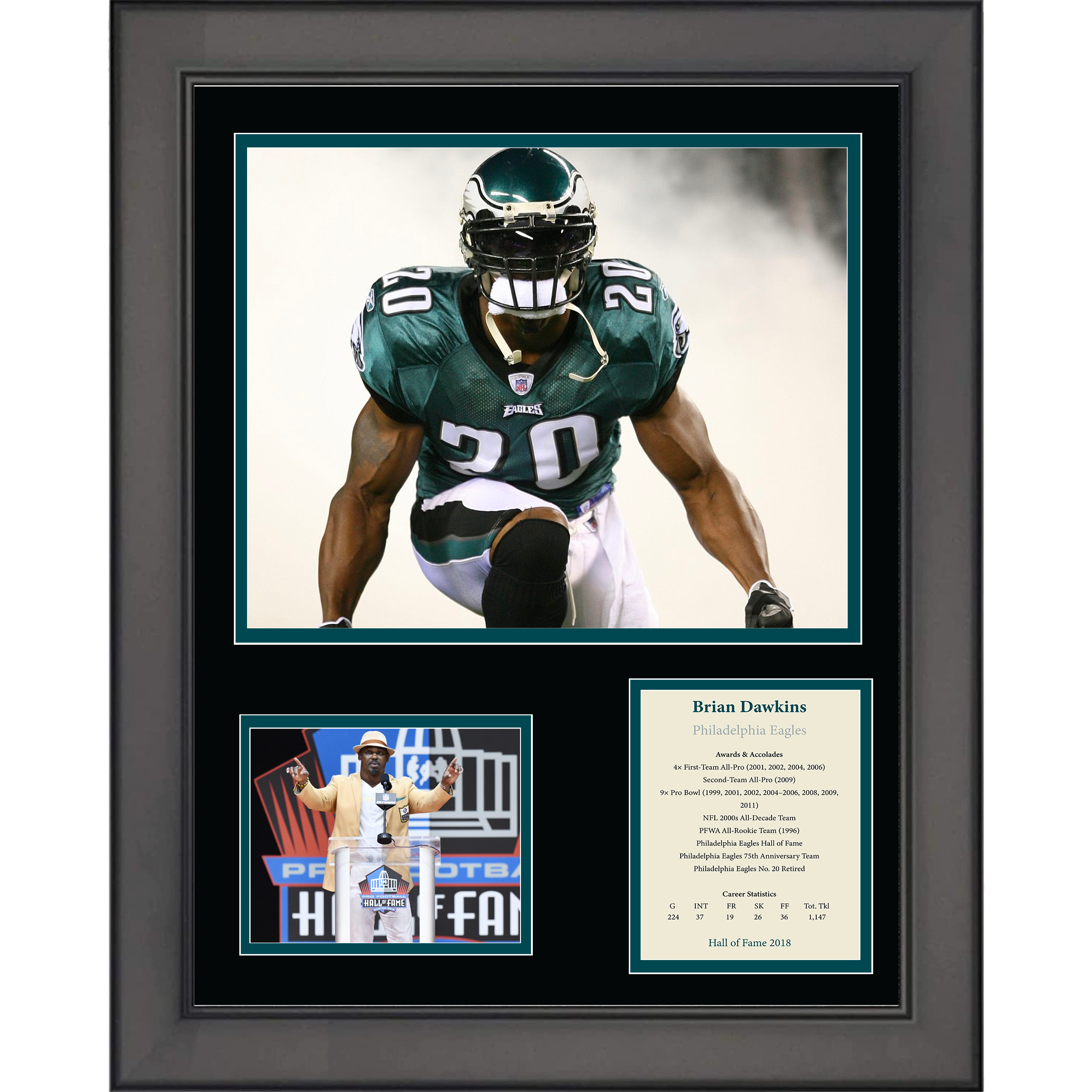 Framed Brian Dawkins Hall of Fame Philadelphia Eagles 11"x14" Three Photo Collage
