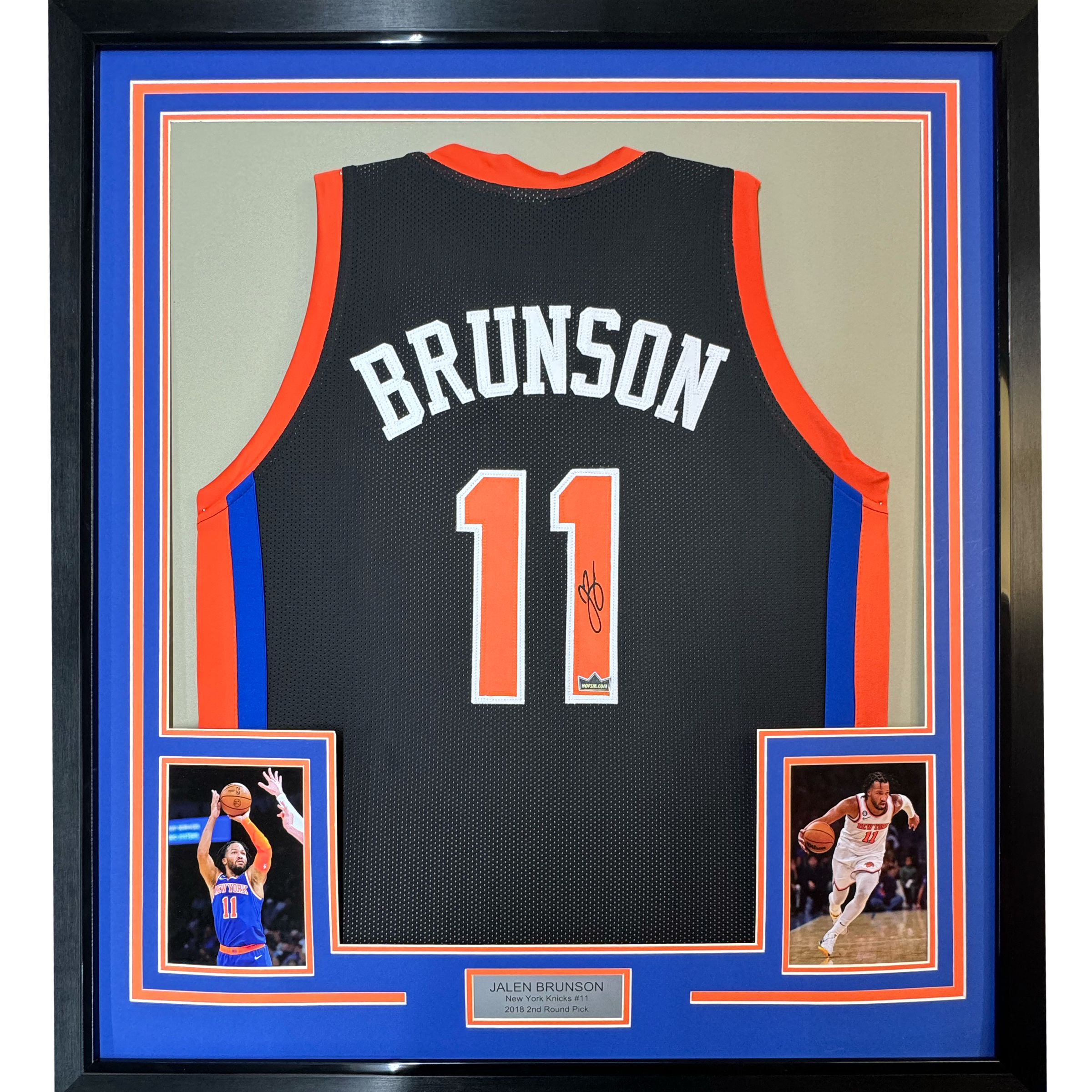 Framed Facsimile Autographed Jalen Brunson 35x39 New York Black Reprint Laser Auto Basketball Jersey