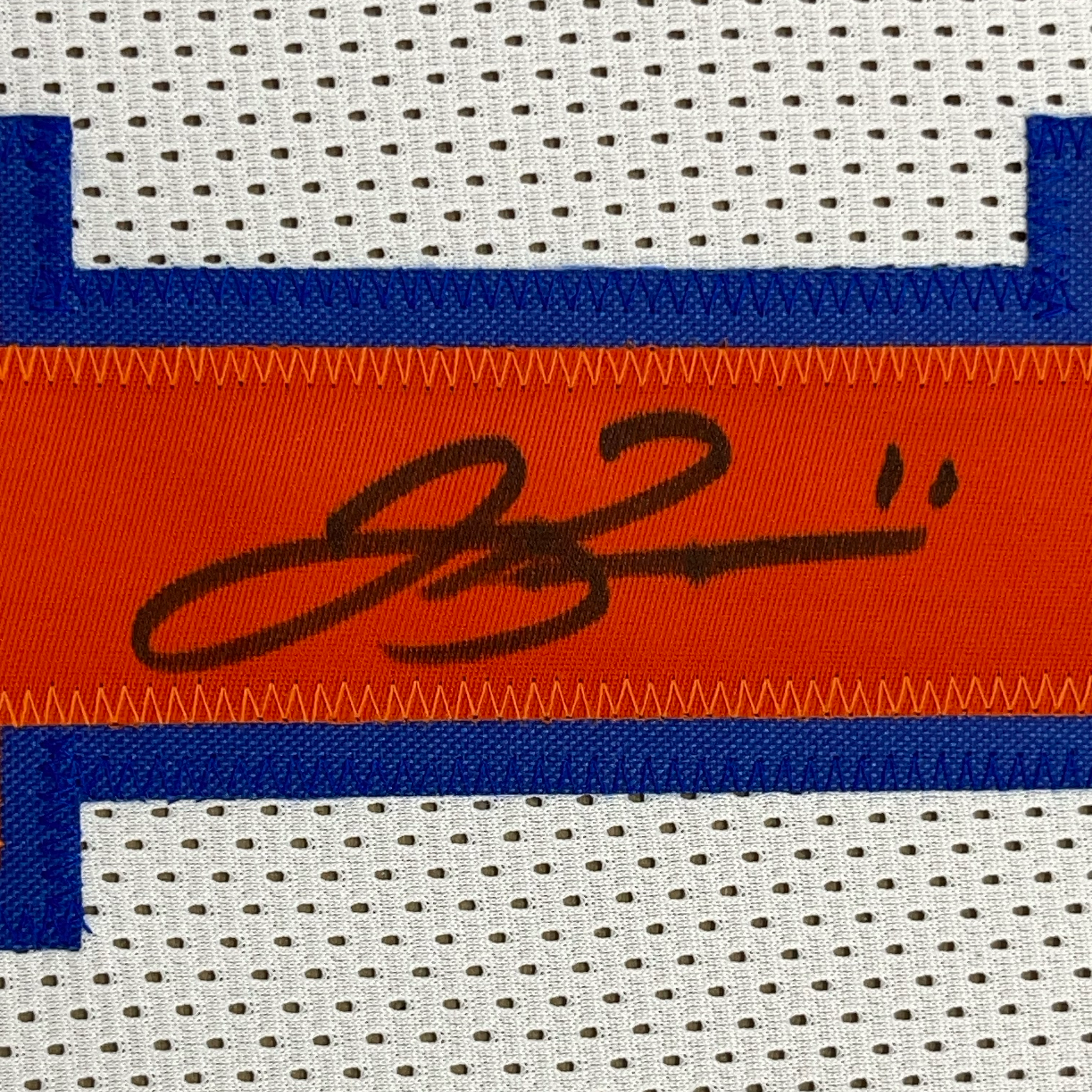 Framed Autographed/Signed Jalen Brunson 35x39 New York White Basketball Jersey PSA/DNA COA