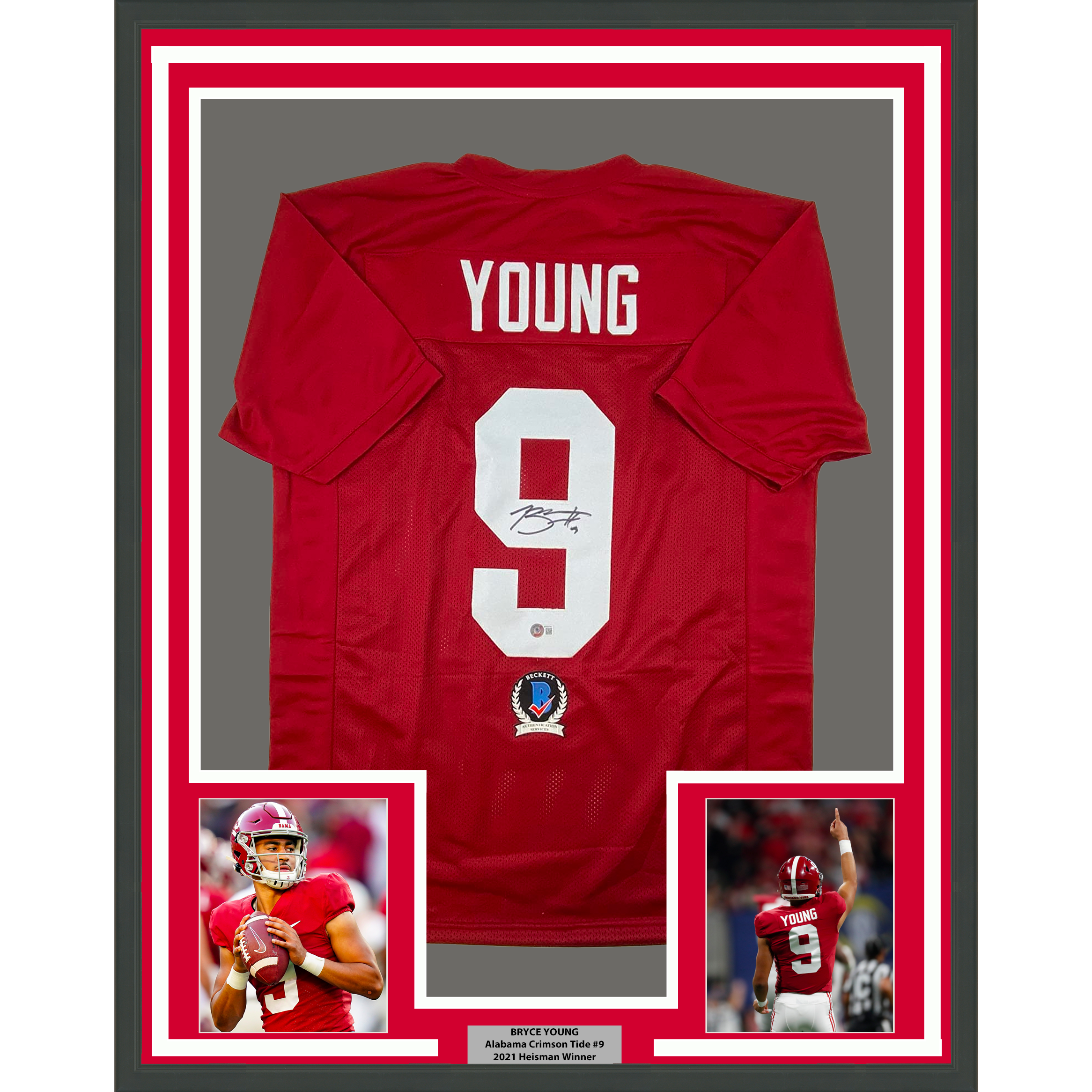 Framed Autographed/Signed Bryce Young 35x39 Alabama Red College Football Jersey Beckett BAS COA