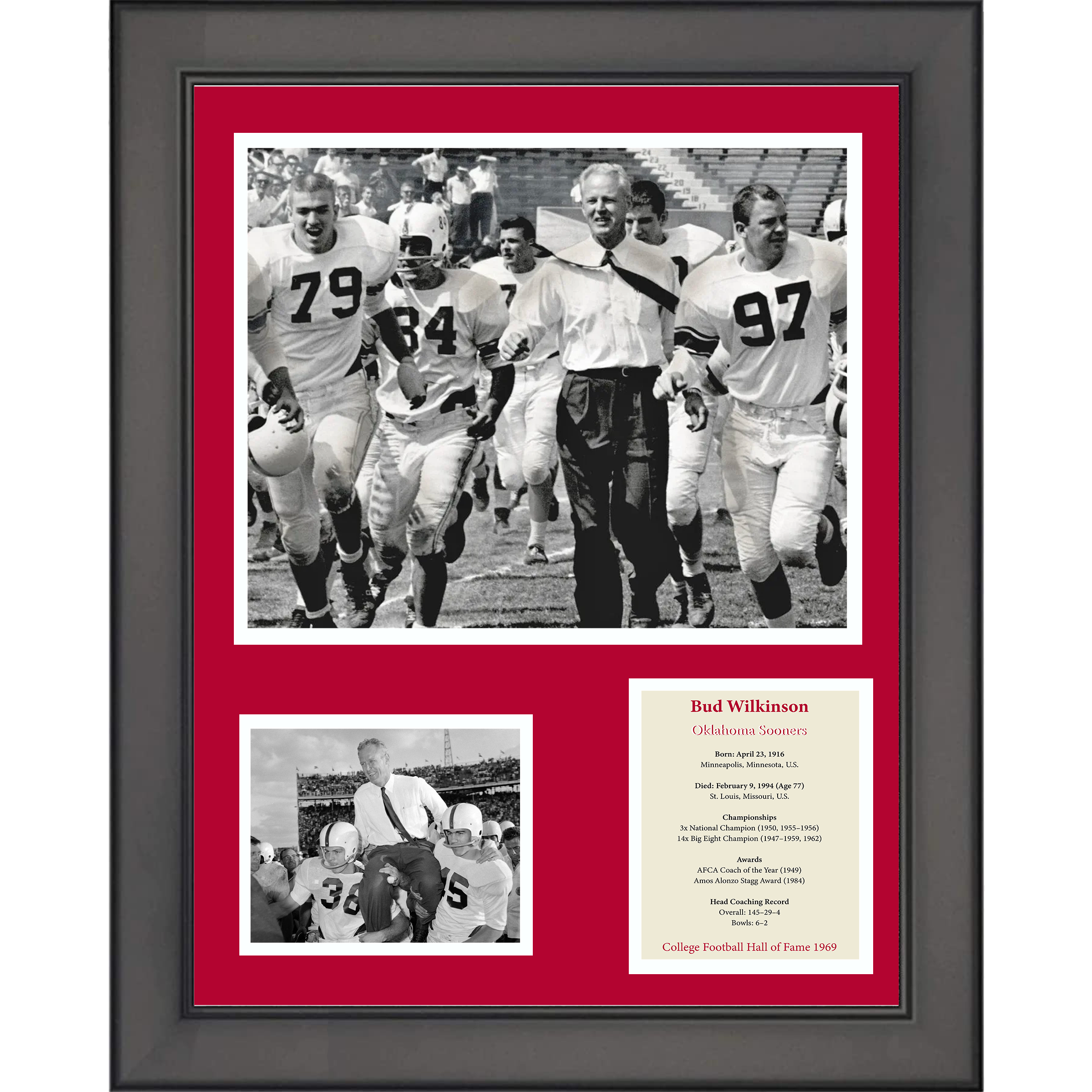 Framed Bud Wilkinson Hall of Fame Oklahoma Sooners 11"x14" College Football Three Photo Collage