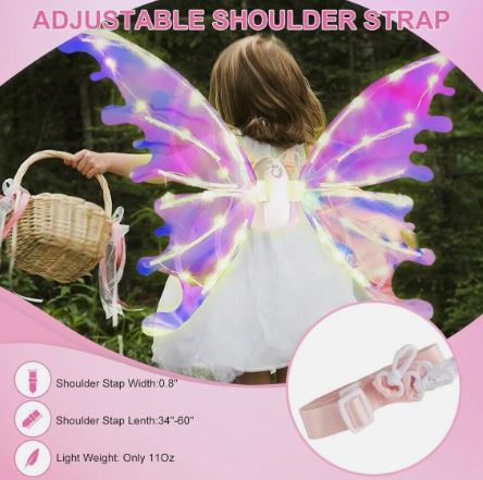 LED Moving Butterfly Angel Wings Electric Light Up Girls Costume Battery Operated