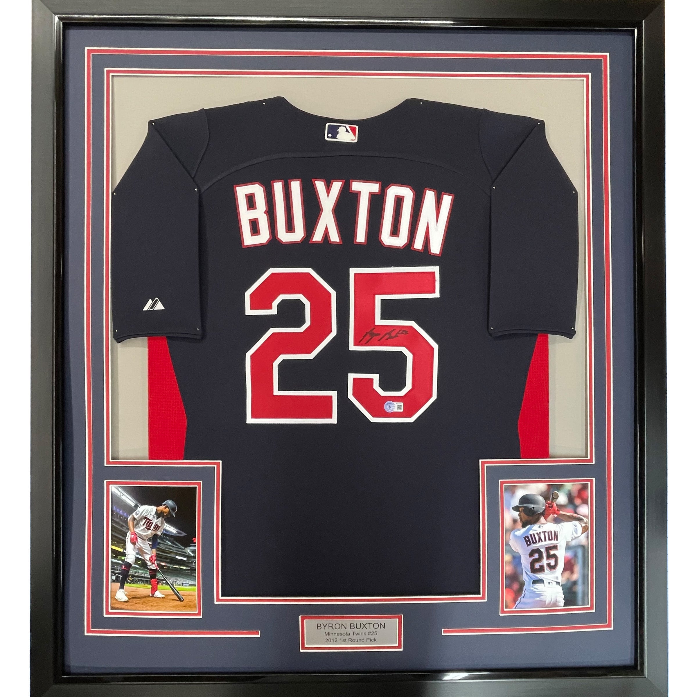 Framed Autographed/Signed Byron Buxton 35x39 Minnesota Twins Dark Blue Majestic Baseball Jersey JSA COA