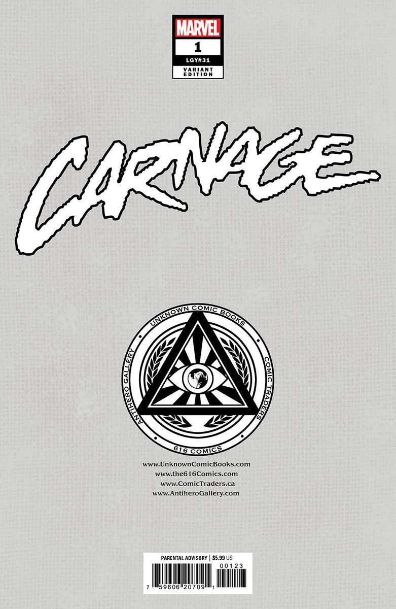 CARNAGE #1 UNKNOWN COMICS KAARE ANDREWS EXCLUSIVE VIRGIN VAR (11/15/2023) (11/22/2023)