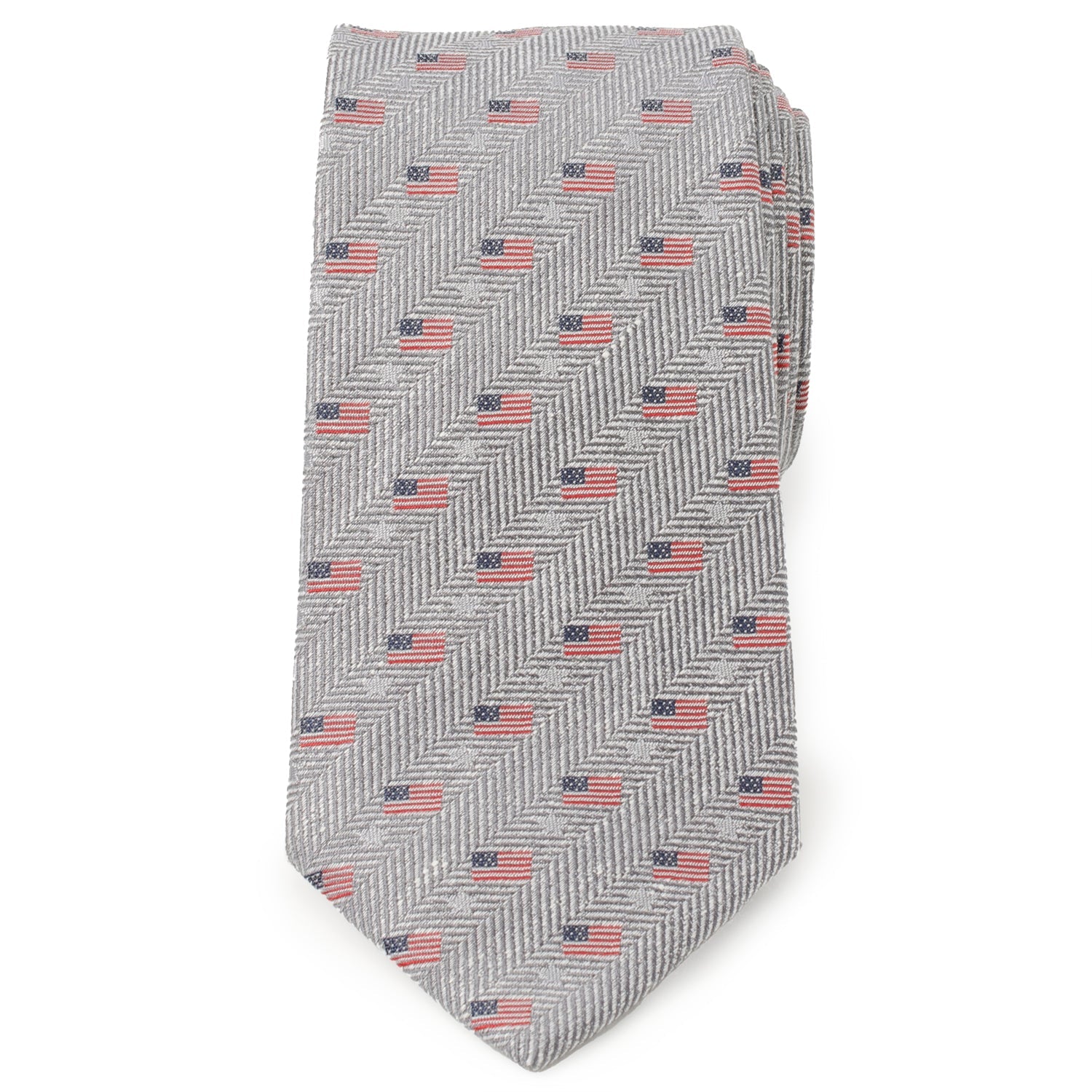 Light Gray Herringbone American Flag Men's Tie