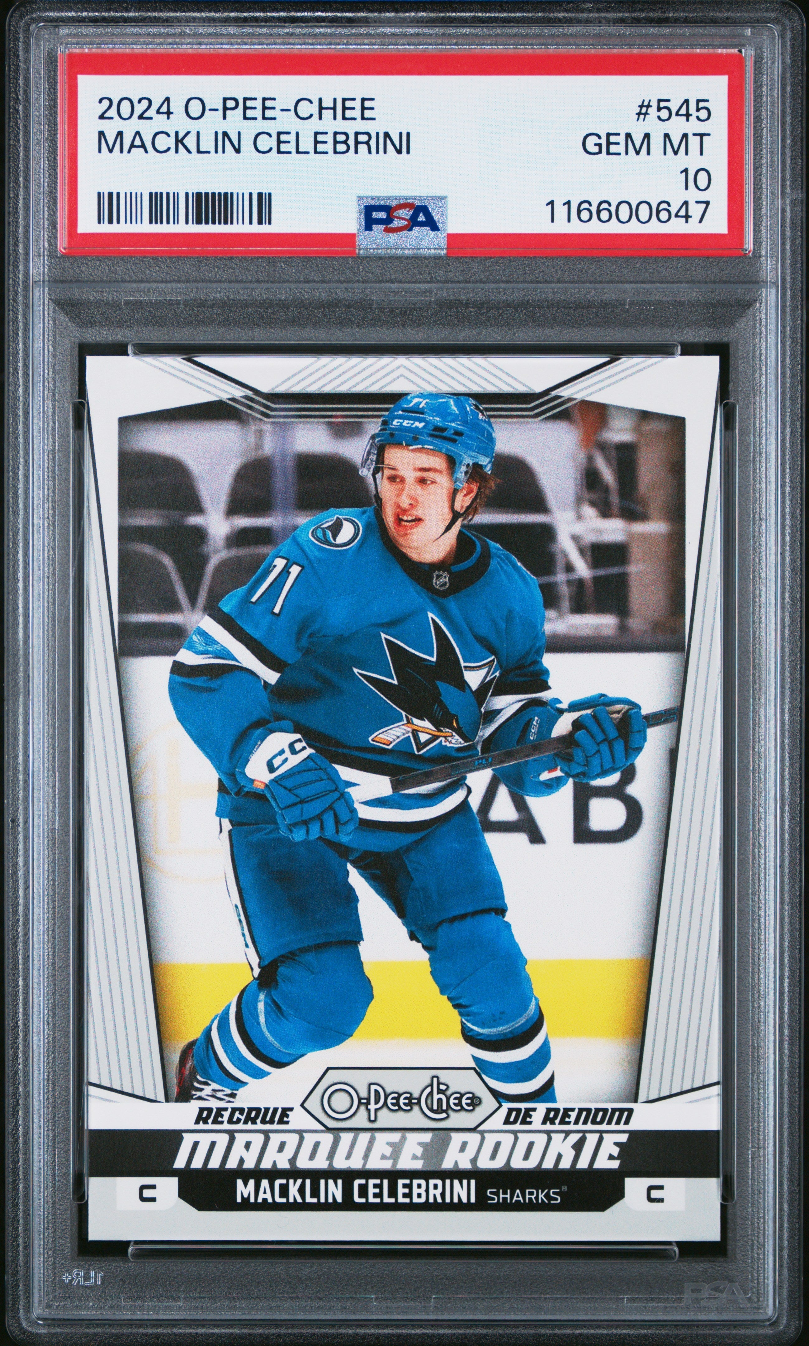 Graded 2024 Upper Deck O-Pee-Chee Macklin Celebrini #545 Rookie RC Hockey Card PSA 10 Gem Mint Graded 2024 Upper Deck O-Pee-Chee Macklin Celebrini #545 Rookie RC Hockey Card PSA 10 Gem Mint