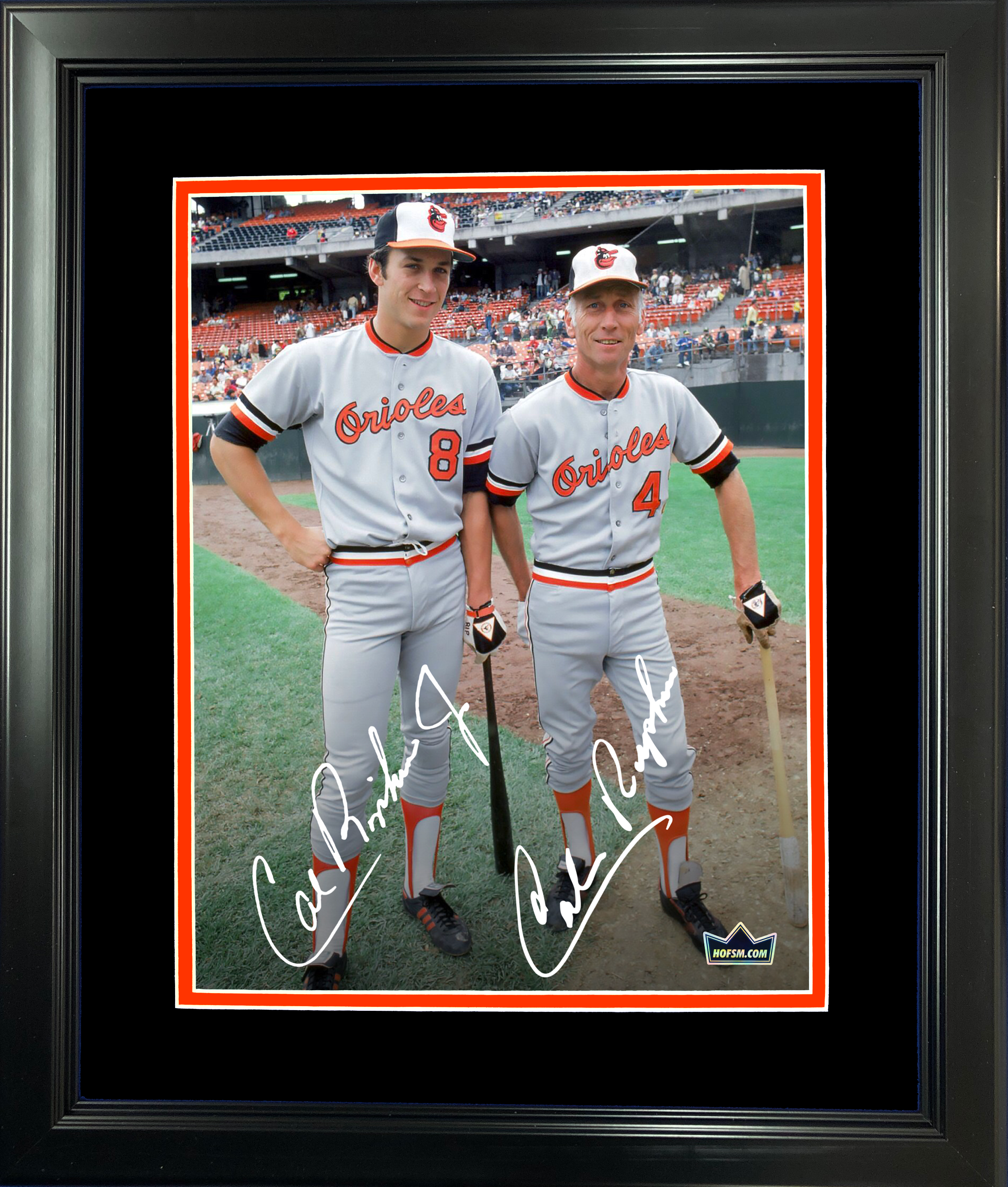 Framed Cal Ripken Jr & Cal Ripken Sr Dual Facsimile Laser Engraved Signature Auto Baltimore Orioles 11"x14" Baseball Photo HOFSM Holo