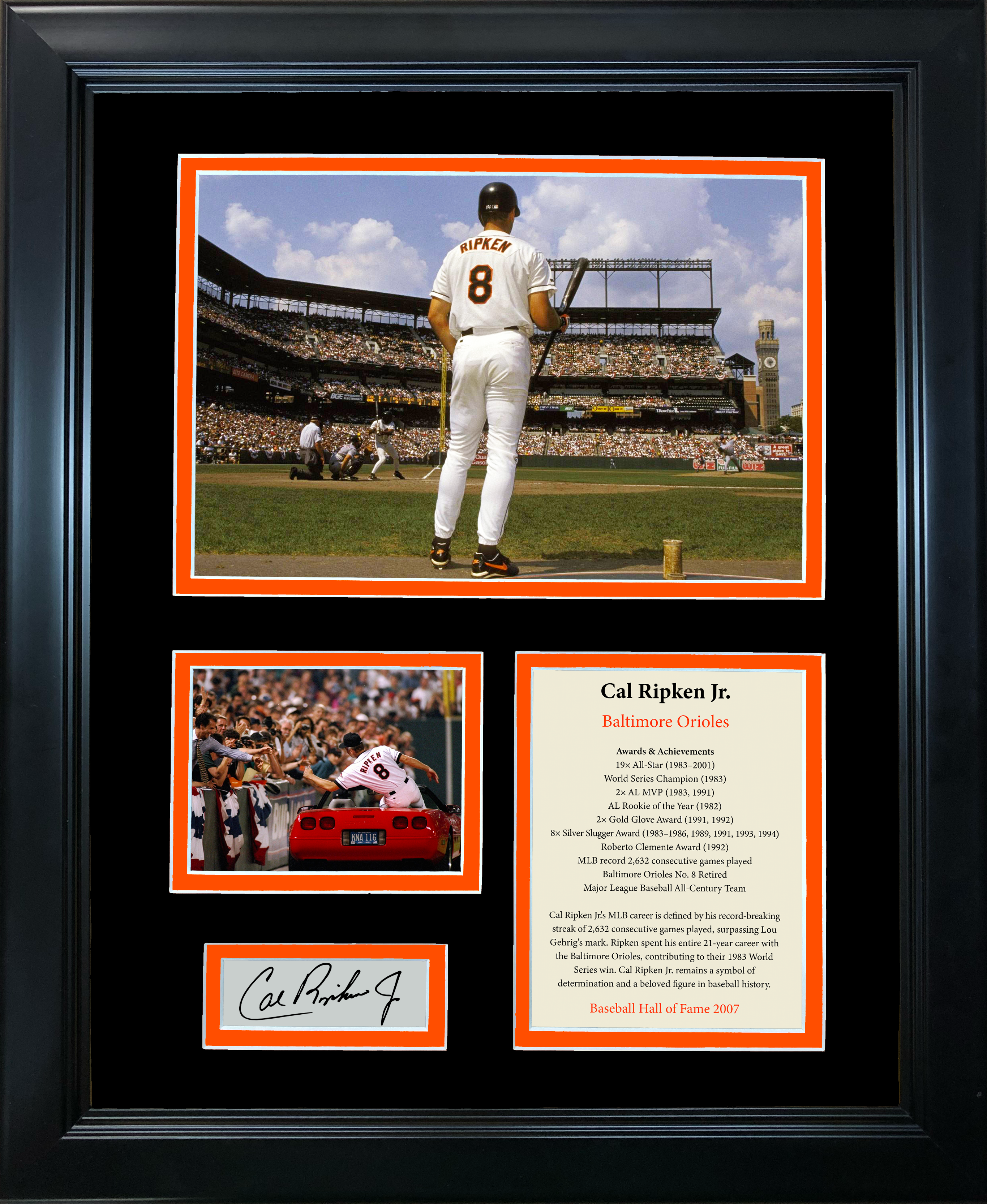 Framed Cal Ripken Jr. Hall of Fame Facsimile Laser Engraved Signature Auto 11"x14" Baseball Photo Sig Collage