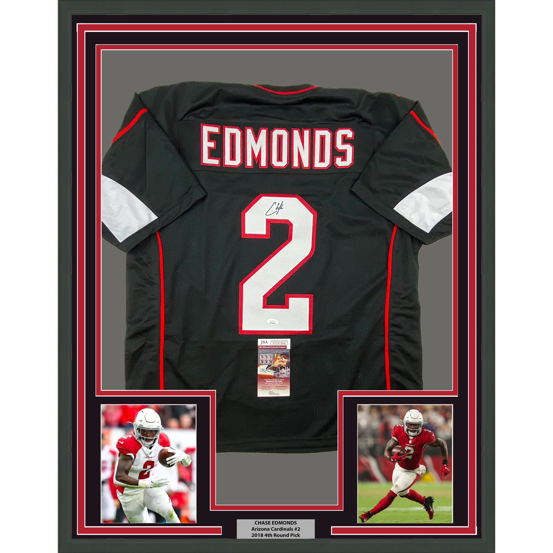 Framed Autographed/Signed Chase Edmonds 35x39 Arizona Black Football Jersey JSA COA