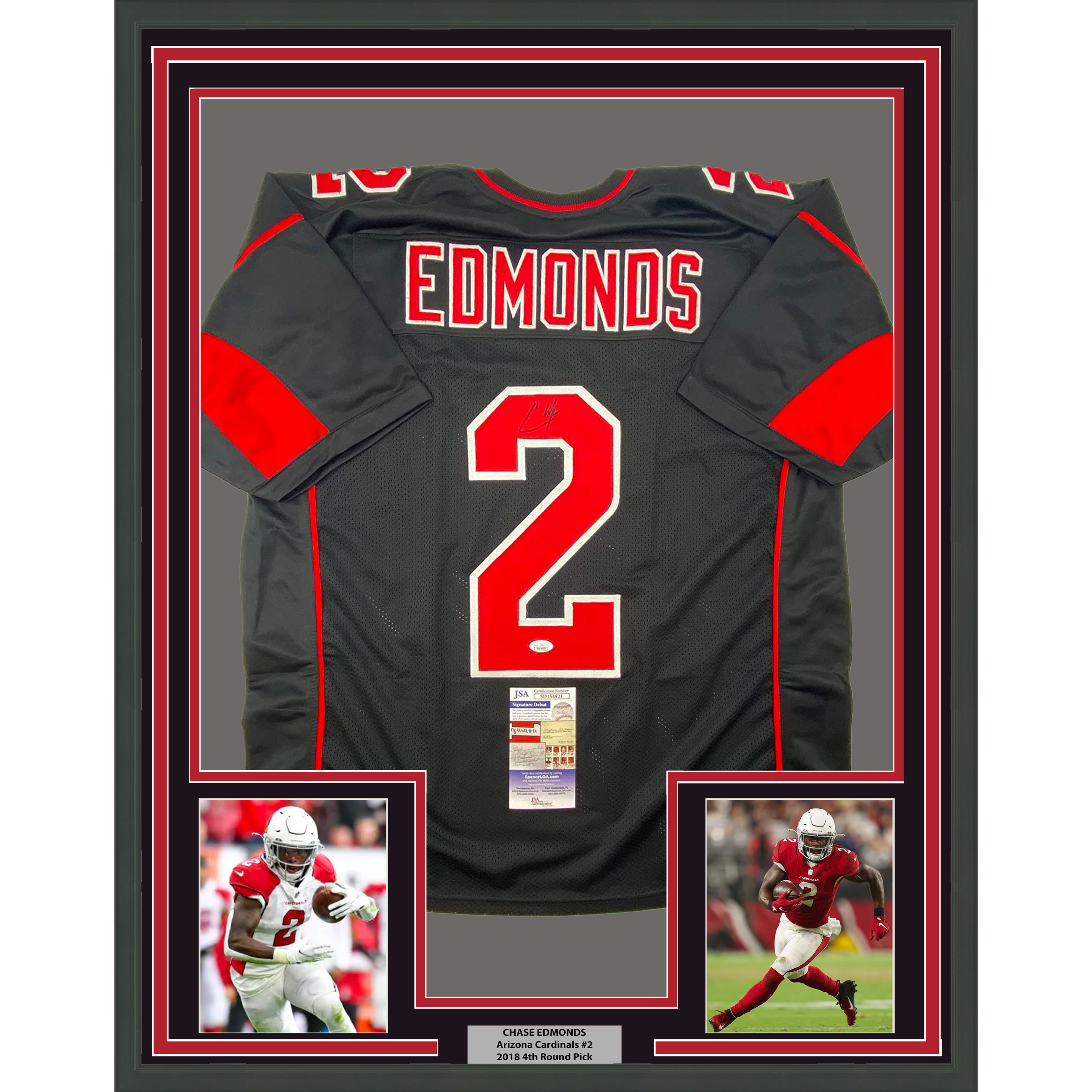 Framed Autographed/Signed Chase Edmonds 35x39 Arizona Color Rush Football Jersey JSA COA