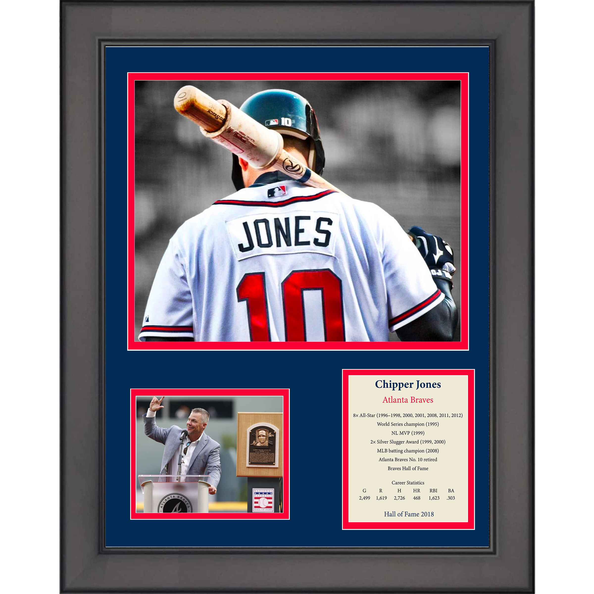 Framed Chipper Jones Hall of Fame Atlanta Braves 11"x14" Baseball Three Photo Collage