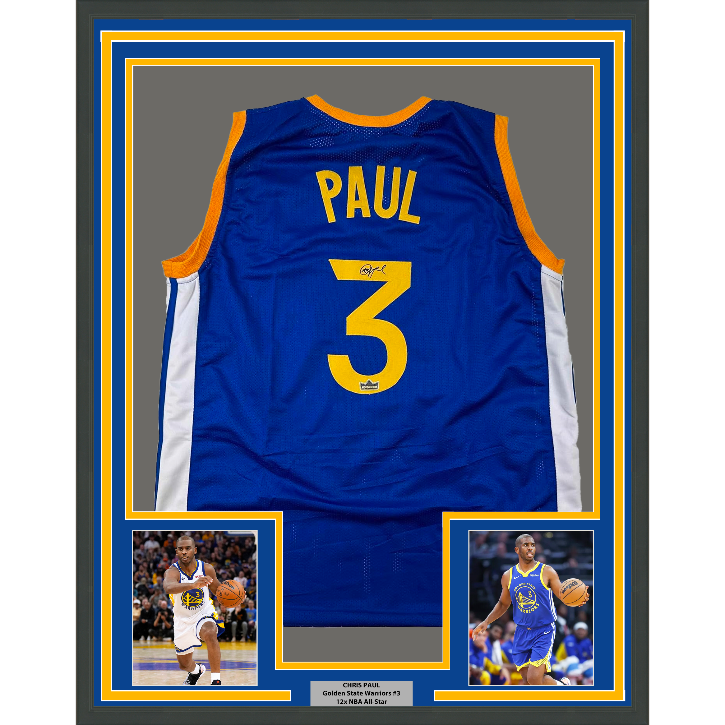 Framed Facsimile Autographed Chris Paul 35x39 Golden State Blue Reprint Laser Auto Basketball Jersey