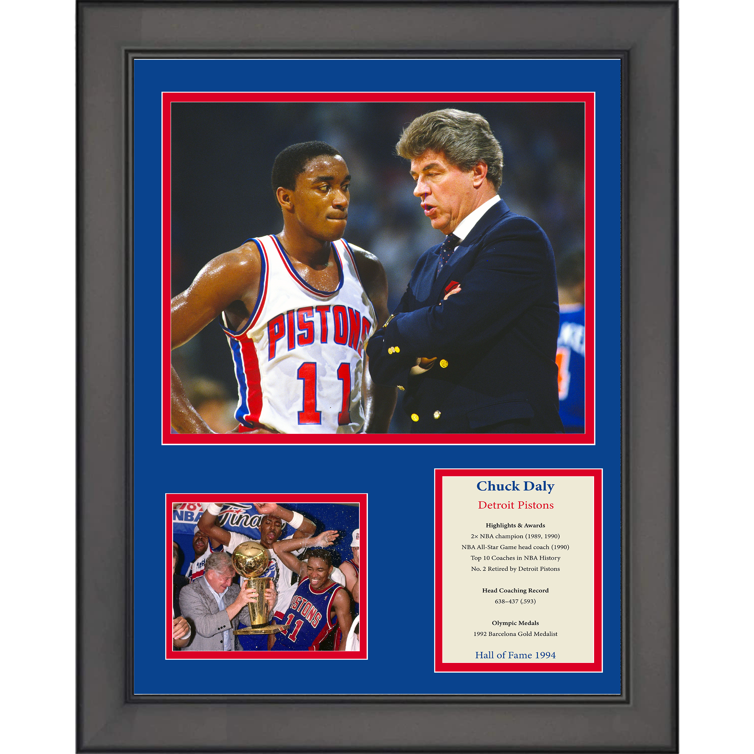 Framed Chuck Daly Hall of Fame Basketball 11"x14" Three Photo Collage