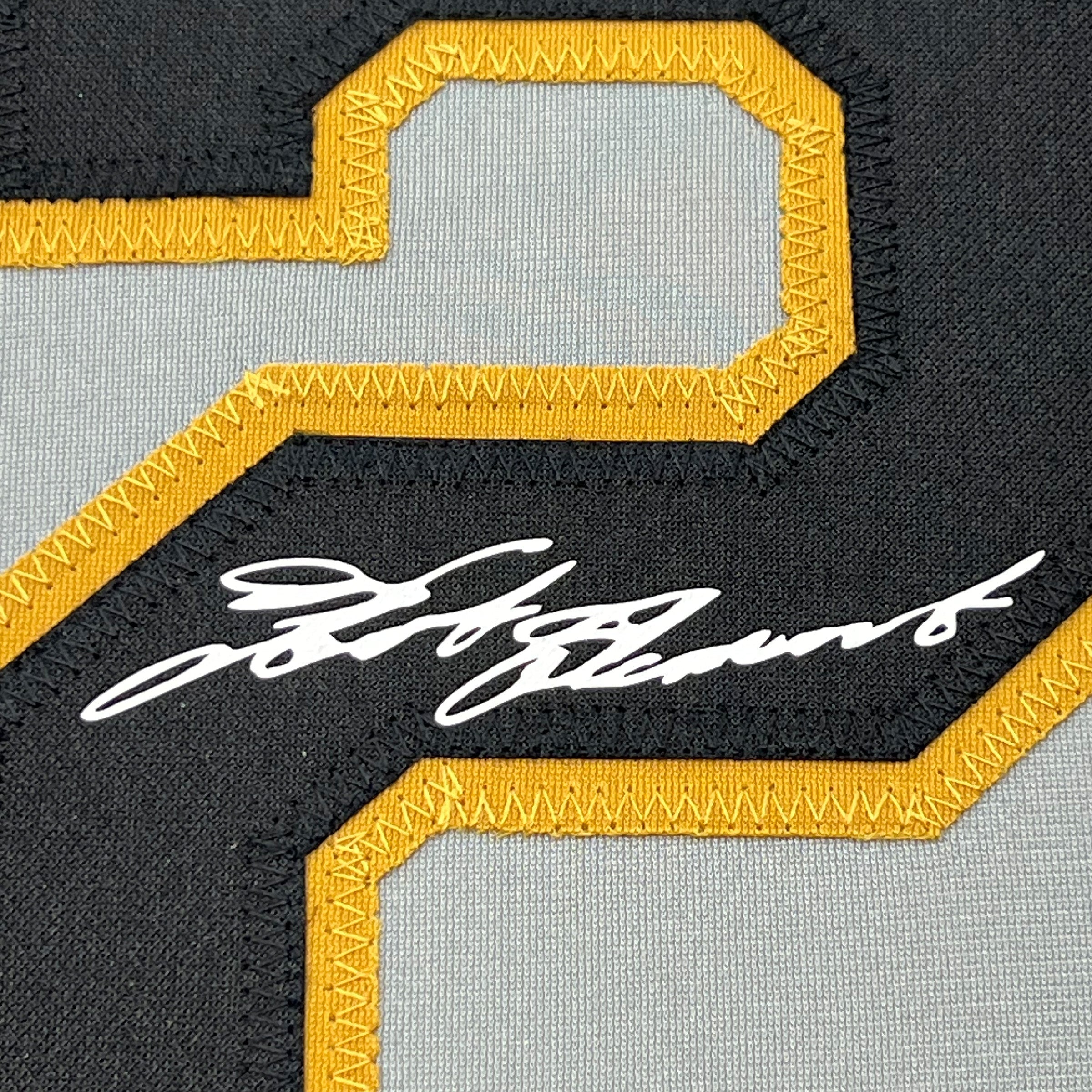 Framed Facsimile Autographed Roberto Clemente 35x39 Pittsburgh Grey Reprint Laser Auto Baseball Jersey