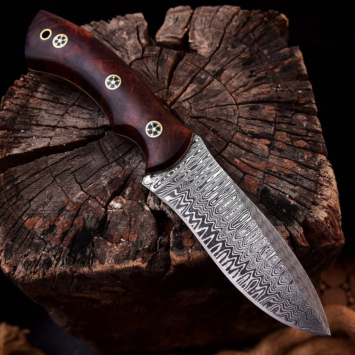 KBS Knives - 'Wilderness Warrior' Custom Handmade Damascus Steel Hunting Knife with Rosewood Handle