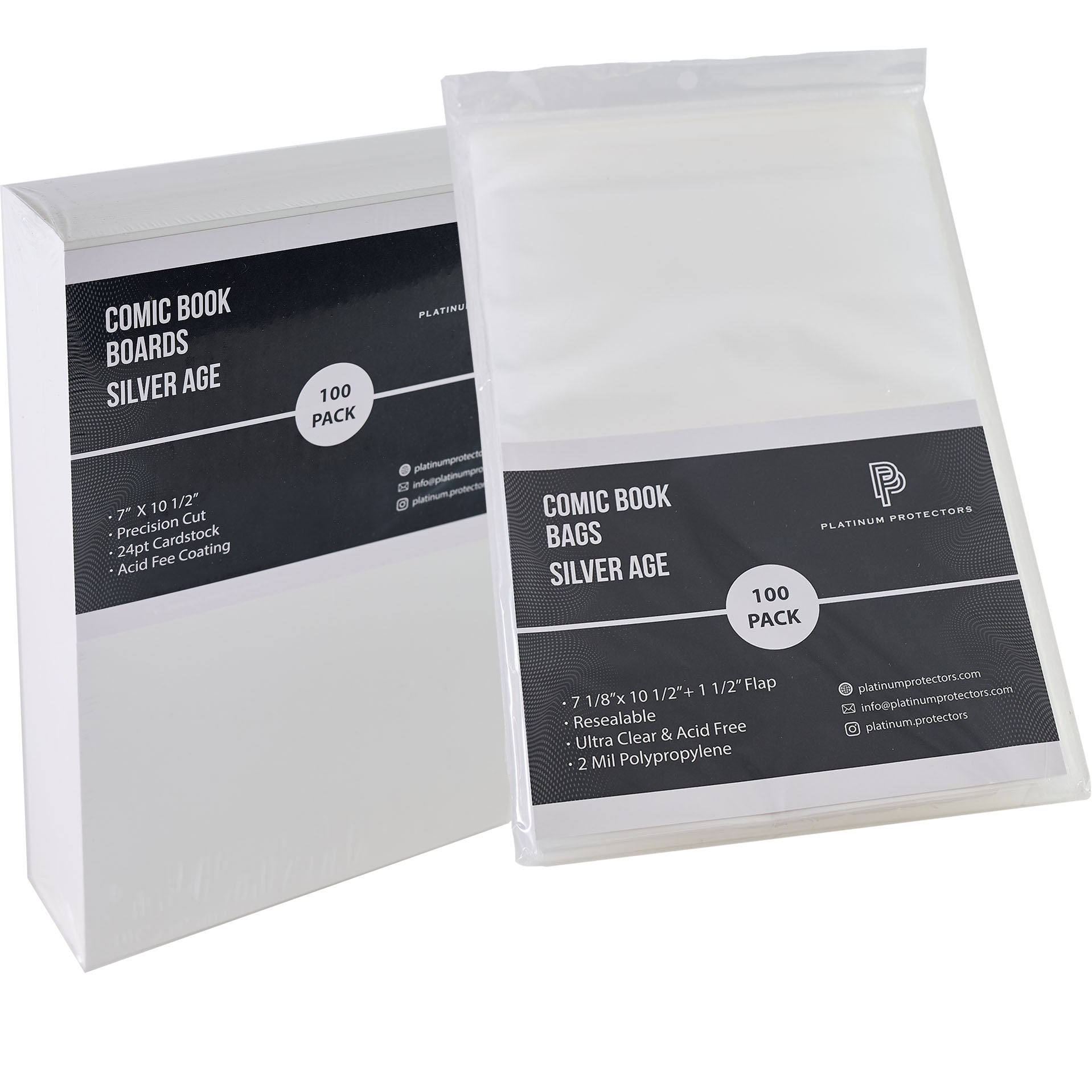 Platinum Protectors Comic Book Bags & Boards for Silver Age with Resealable Strip - 100 Pack